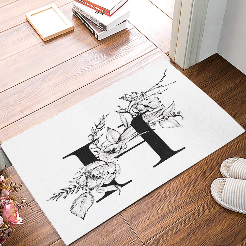 16x24 Inch Outdoor Rug - Absorbent Low Profile Door Mat for Kitchen, Bathroom, Bedroom & Living Room Decor | Non-Slip Indoor/Outdoor Carpet for Home, Patio & Entryway (Letter H Design)