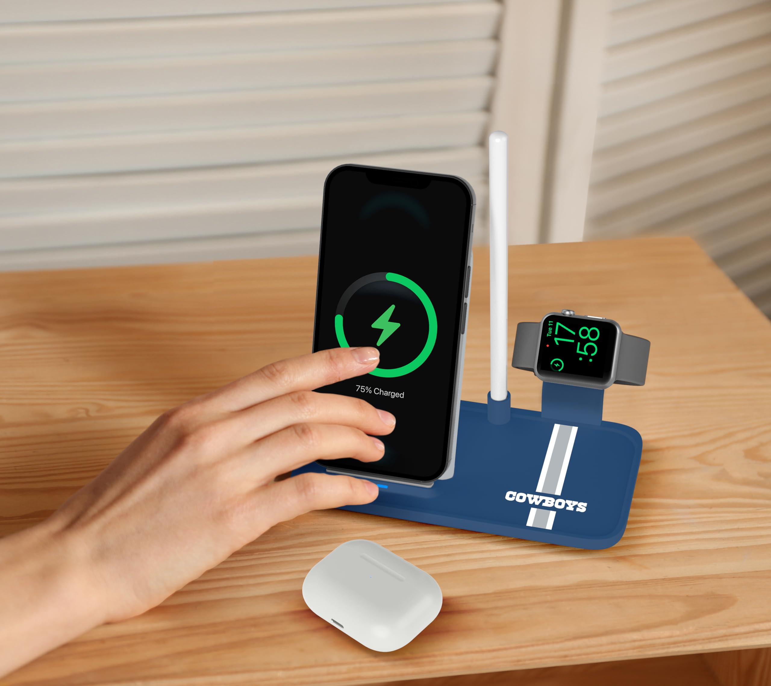 SOAR NFL 4-in-1 Wireless Charging Station for iPhone, Apple Watch, AirPods & Apple Pencil - Fast Qi Charging Dock for Multiple Devices - Perfect for Home, Office & Travel Use