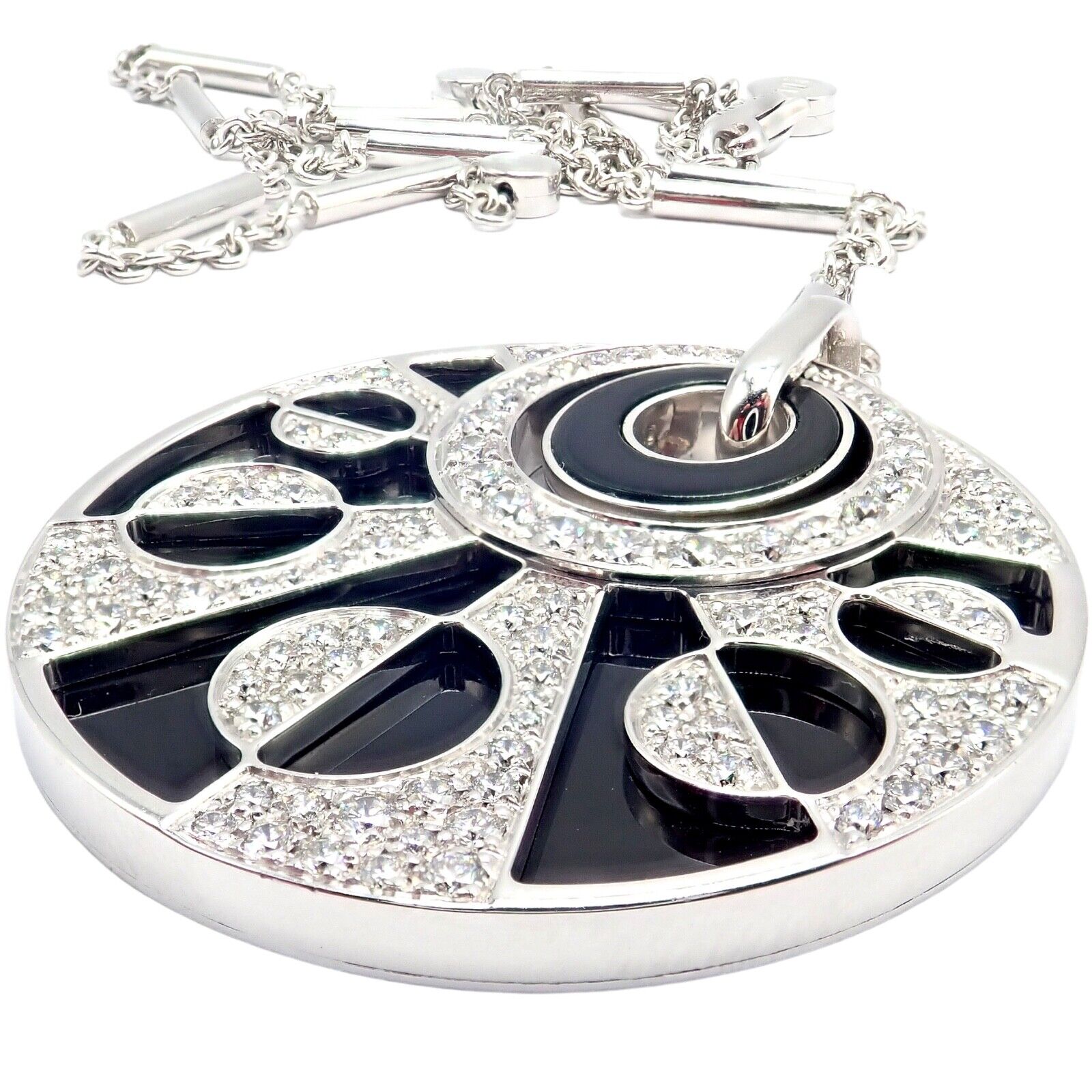 Authentic Bvlgari Bulgari Intarsio 18k White Gold 5 Carat Diamond Onyx Necklace - Luxury Jewelry for Women, Perfect for Gifts & Special Occasions