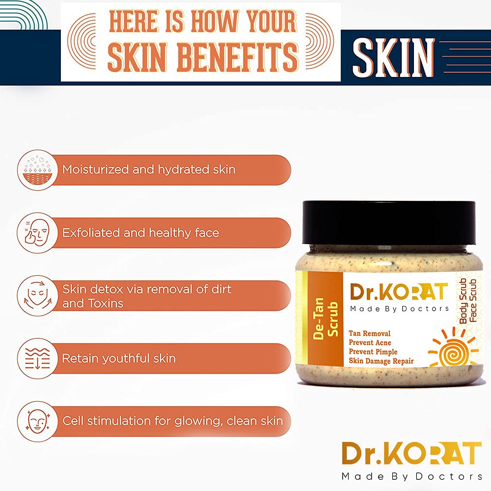 Dr. Korat De-Tan Pure & Natural Face Scrub 100g - Exfoliating Scrub for Tan Removal, Dark Spots, Acne & Large Pores - Brightens & Refines Skin for a Radiant Glow - Perfect for Daily Skincare & Post-Sun Care Routine