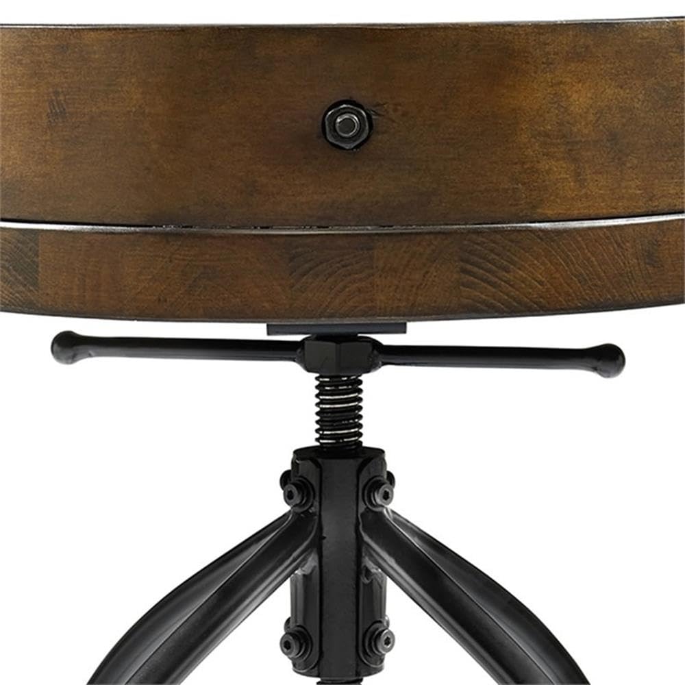 Home Square 2-Piece Adjustable Height Bar Stool Set - Natural Wood & Black Metal - Perfect for Kitchen Islands, Breakfast Bars & Home Bars