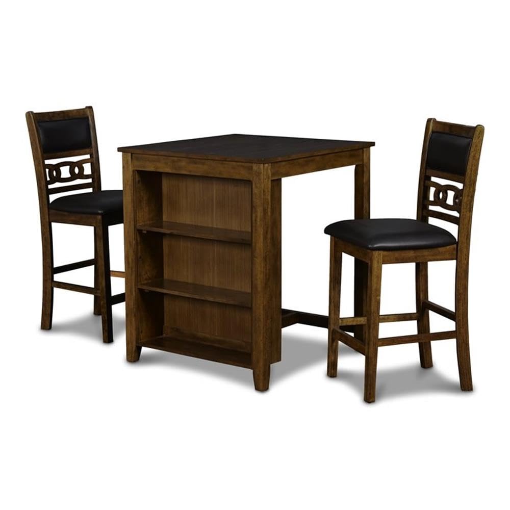 Classic Brown 30-Inch Gia Counter Table Set with 2 Chairs & Storage Shelf - Perfect for Kitchen Islands, Breakfast Nooks & Small Dining Spaces