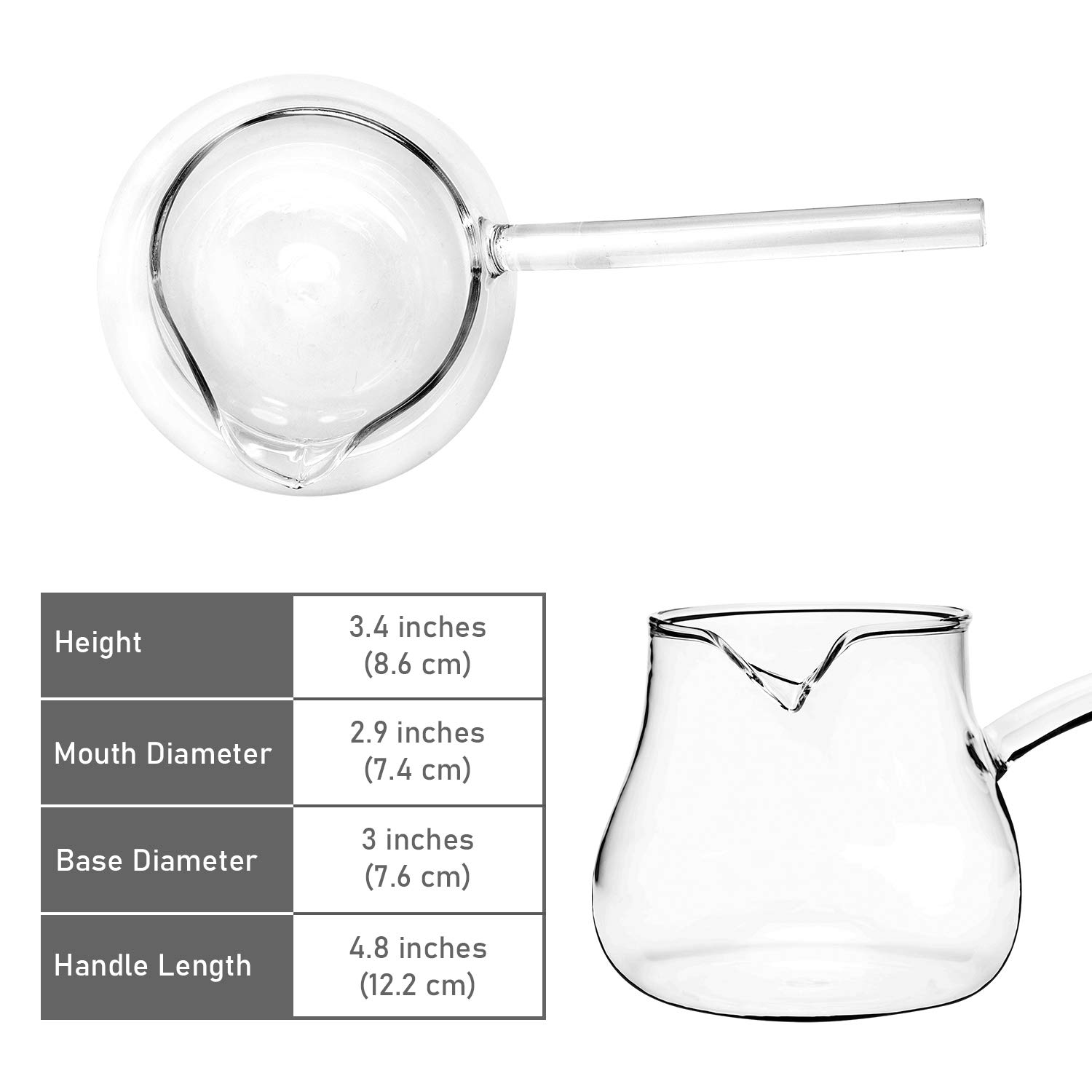 Premium Borosilicate Glass Turkish Coffee Pot - Stovetop Cezve Briki for Espresso, Tea & Hot Chocolate | Heat-Resistant Milk Warmer & Butter Melter (14.2 oz) | Perfect for Home Brewing, Camping & Gift Giving