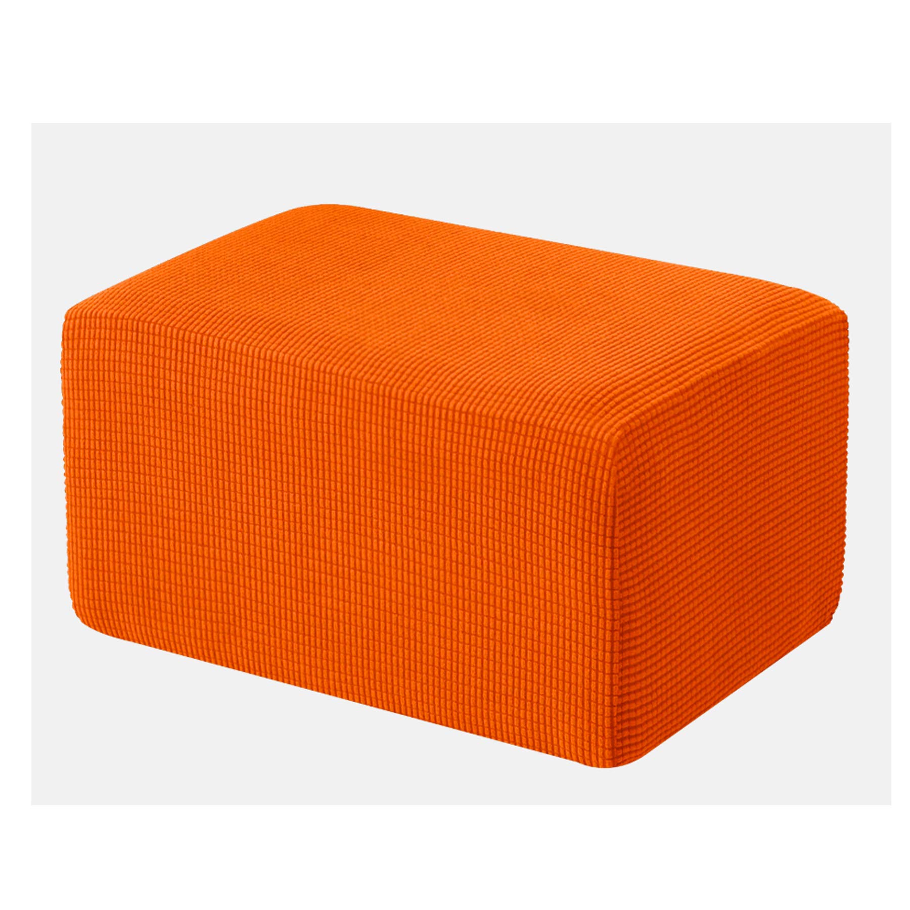 Stretch Ottoman Slipcover Jacquard Small Checked Washable Orange Folding Storage Stool Cover - Elastic Bottom Furniture Protector for Footrest, Sofa & Chair - Perfect for Living Room, Bedroom & Office (Orange)
