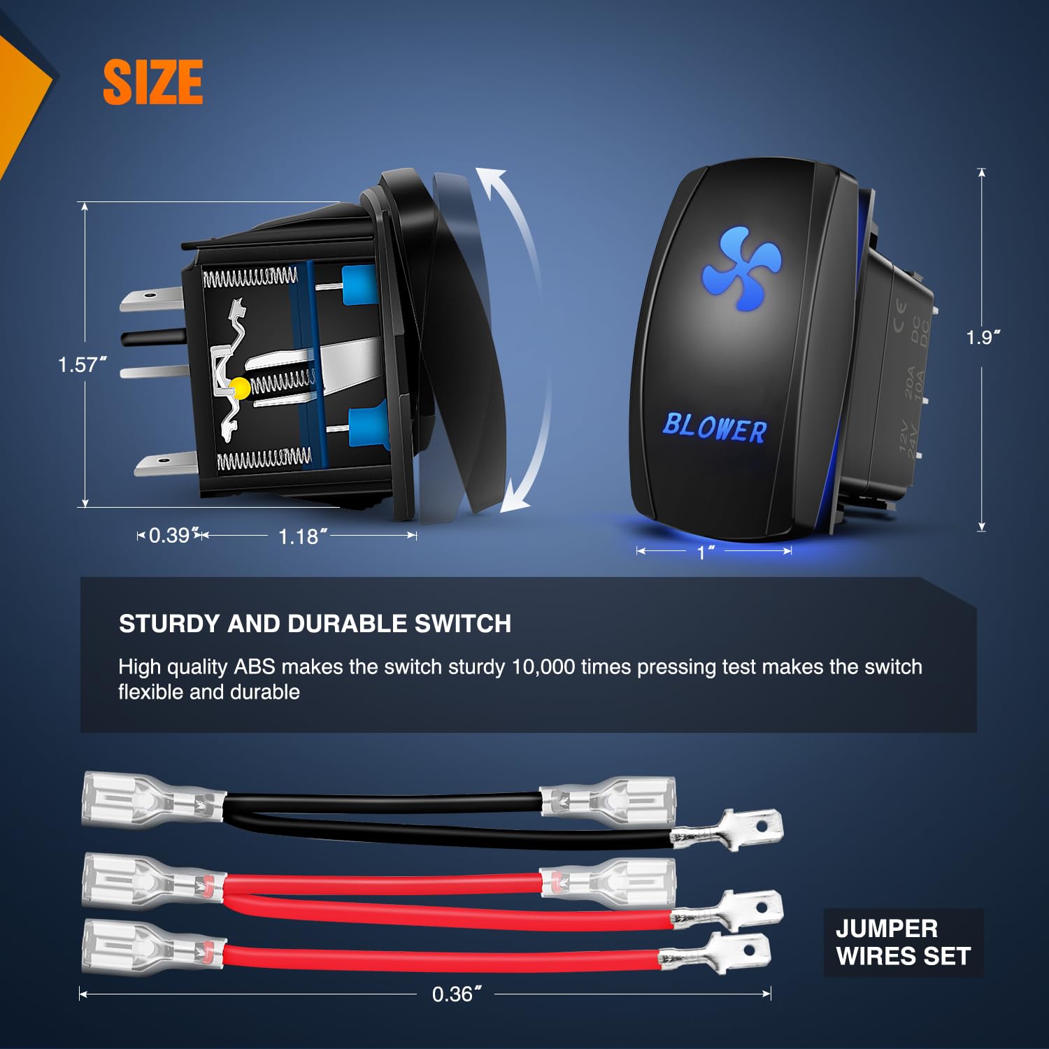 5Pin Laser On/Off SPST Blower Rocker Switch Blue - Heavy Duty Toggle Switch for Marine, RV, ATV & Automotive Applications