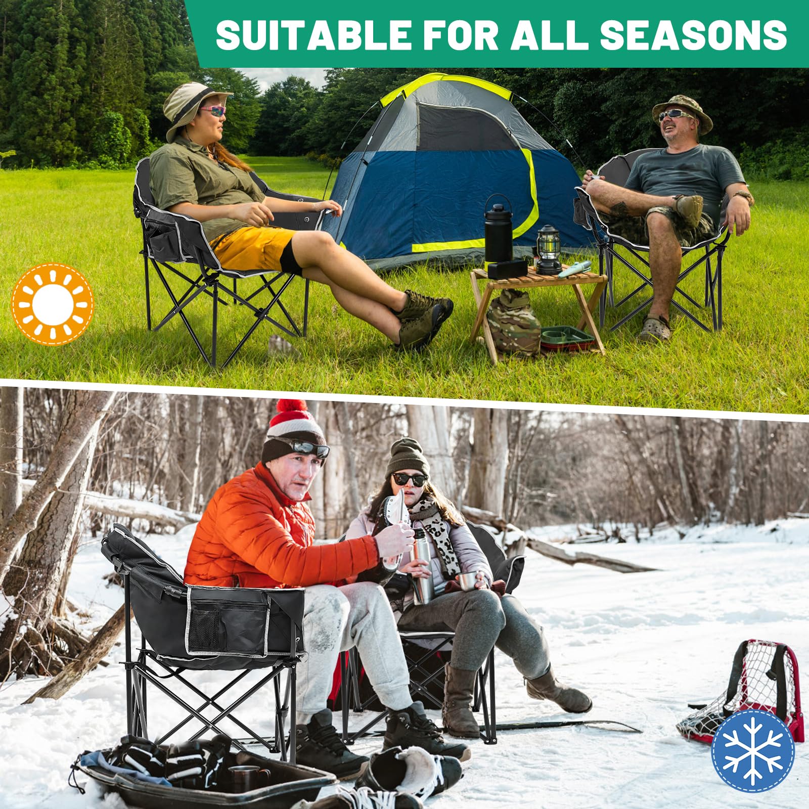 LILYPELLE Oversized Heated Camping Chair with Padded Cushion - Adjustable Back & Seat Warmers for Outdoor Sports, Hiking, Picnics & Patio Lounging | Portable Folding Chair for Camping, Beach, Backyard & Tailgating