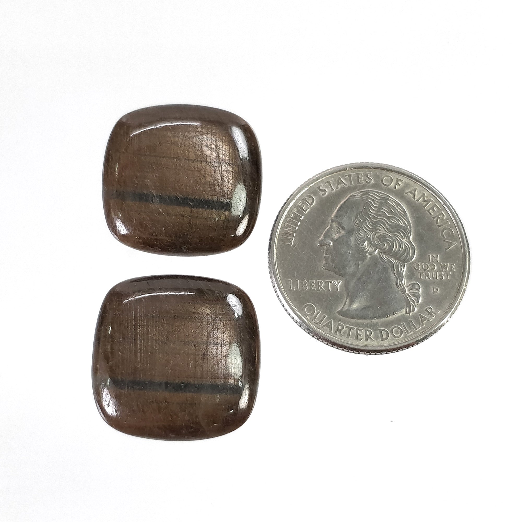 Natural Untreated Golden Brown Chocolate Sapphire Cabochon Pair - 43.95cts Cushion Shape 20mm for Jewelry Making, Engagement Rings & Healing Crystals