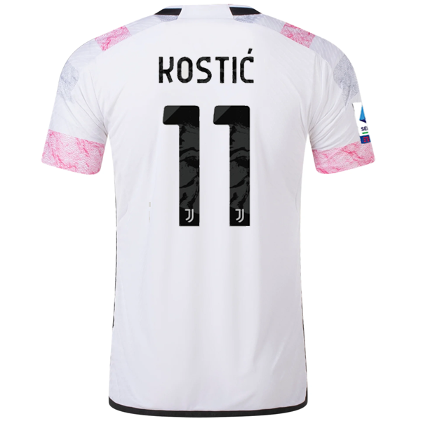 Adidas Juventus Authentic Kostic Away Jersey 23/24 with Serie A Patch - White Soccer Shirt for Fans & Players | Match Day, Training & Casual Wear