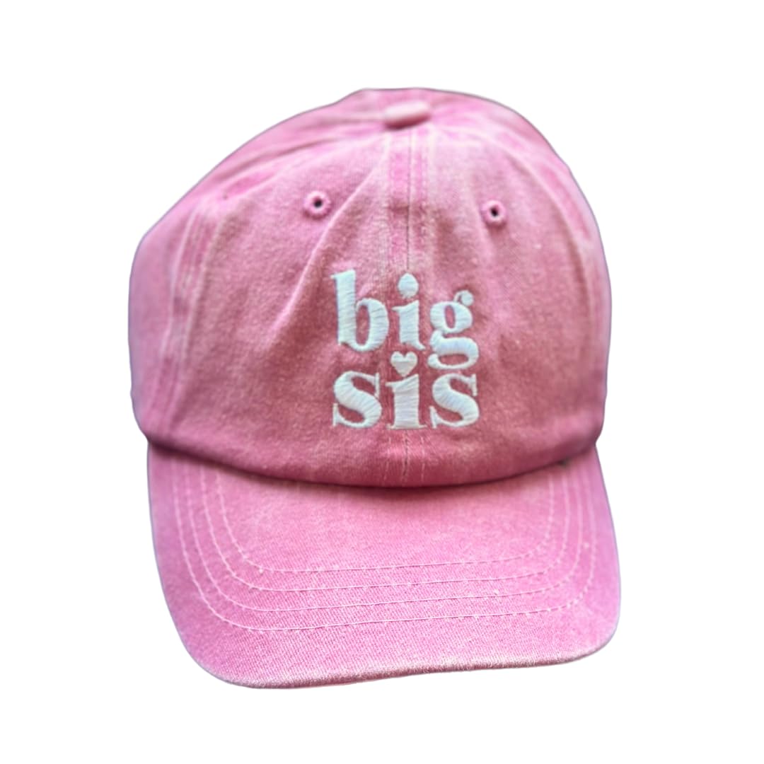Big Sis Snapback Hat - Matching Sibling Hats for Boys & Girls with Leather Patch - Cute Baby Shower & Hospital Gift for Big Sister, Lil Sis, Little Bro - Perfect for Newborn Announcements & Family Photos (Pink, Big Sis)