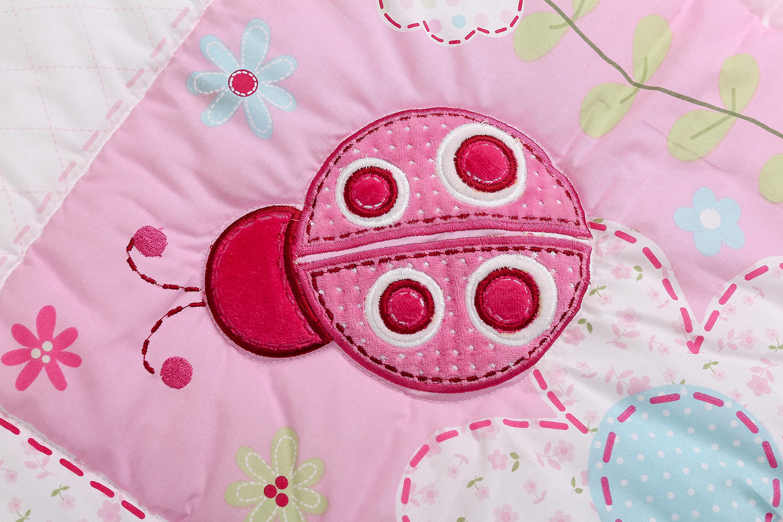 4-Piece Pink Ladybug Nursery Bedding Set - Embroidery Crib Set with Quilt, Skirt & 2 Fitted Sheets - Garden Butterfly Theme Baby Girl Bedding for Crib & Cot - Perfect for Nursery Decor, Baby Shower Gifts & Newborn Essentials