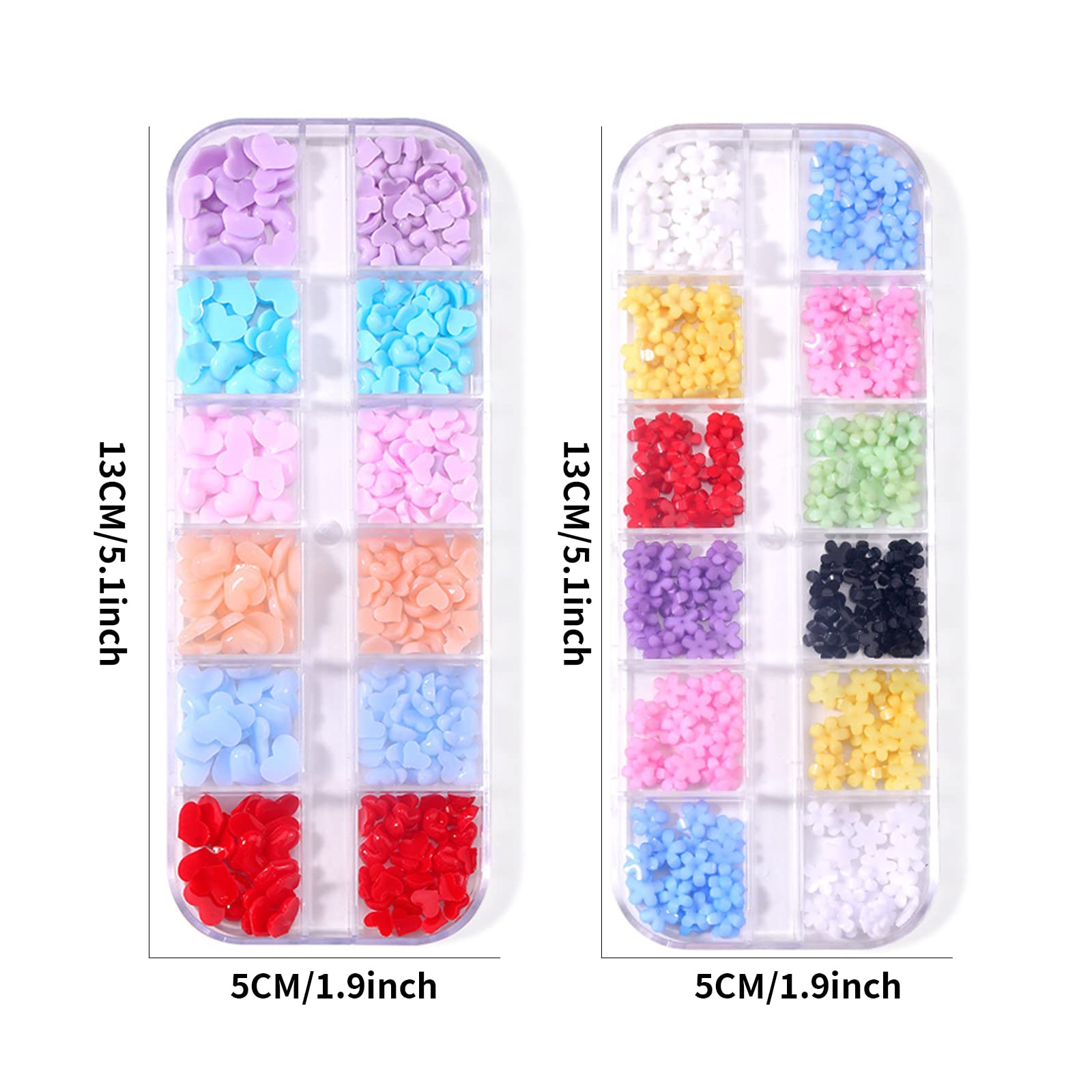 3D Flower Heart Nail Charms - 2 Boxes 24 Grids Flat Back Nail Art Flowers for DIY Manicure | Acrylic Nail Art Supplies for Women & Girls | Perfect for Wedding, Party, Valentine's Day Nail Decoration