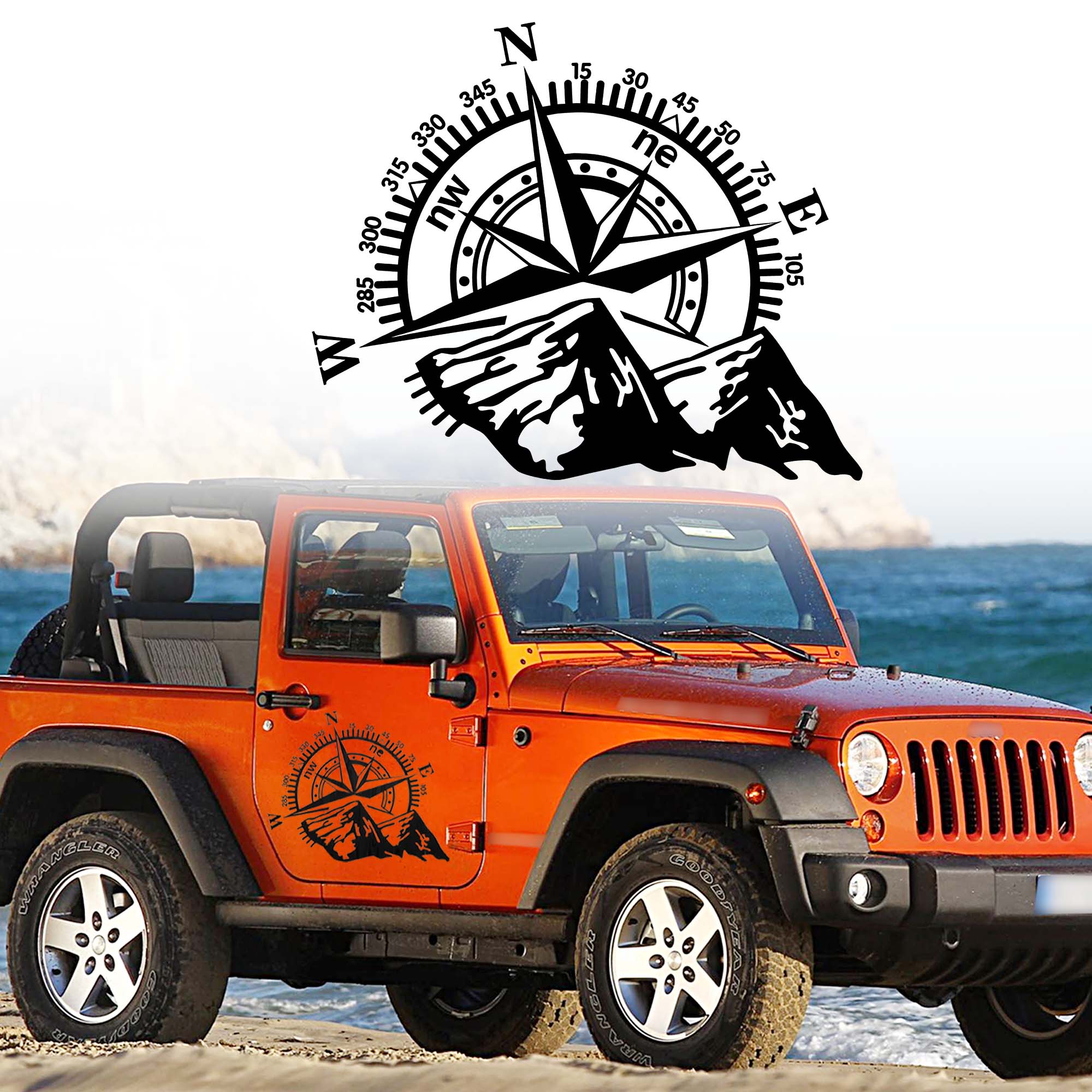 TOMALL 21''x17.3'' Waterproof Vinyl Mountain Compass Decal Sticker for Car Hood, SUV, Off-Road Vehicles - Universal Fit for Side Door, Trunk & Body - Black (Perfect for Outdoor Adventures & Off-Roading Enthusiasts)