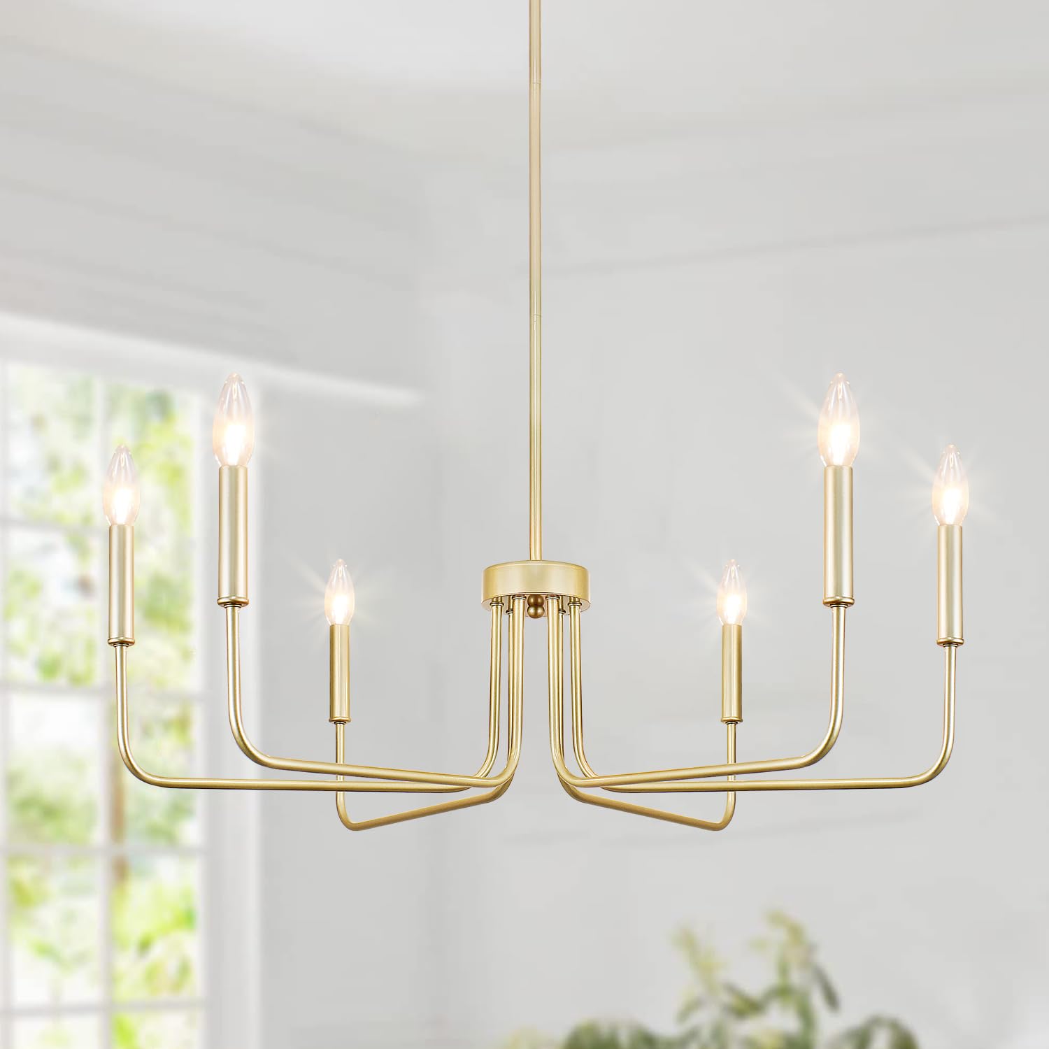 Rviezza 6-Light Gold Farmhouse Chandelier - Rustic Candle Style Dining Room Lighting Fixture, Modern Industrial Pendant Light for Kitchen, Living Room, Foyer & Entryway | Perfect for Farmhouse, Vintage & Industrial Home Decor