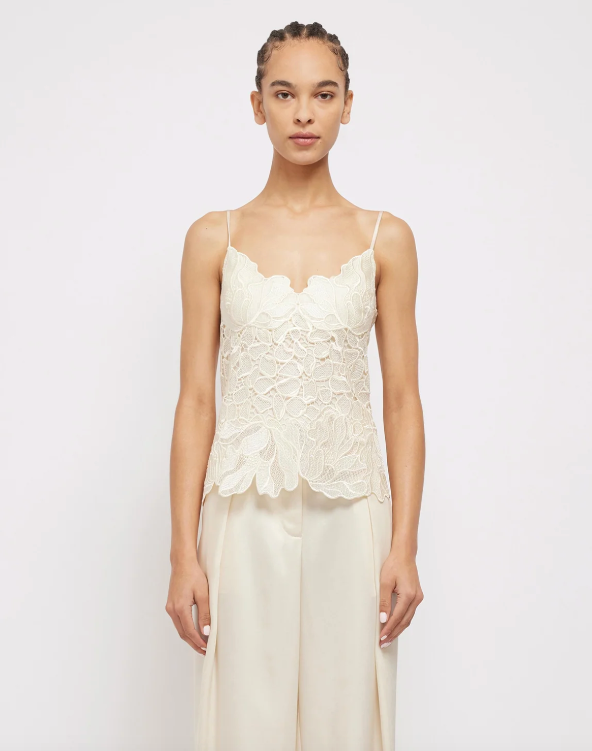 Eliana Cami Ivory Lace Trim Sleeveless Top - Elegant Women's Blouse for Casual Wear, Date Night & Special Occasions