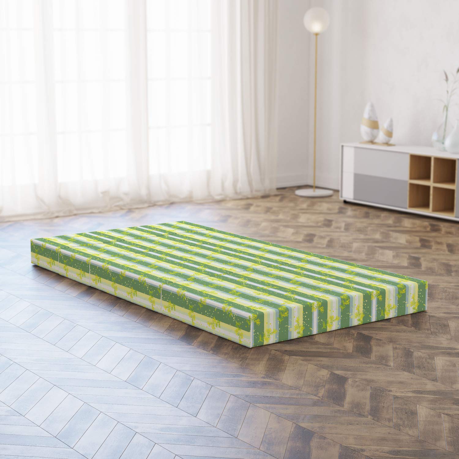 Ambesonne Striped Foldable Mattress - Spring Striped Flowers Design, 74.8