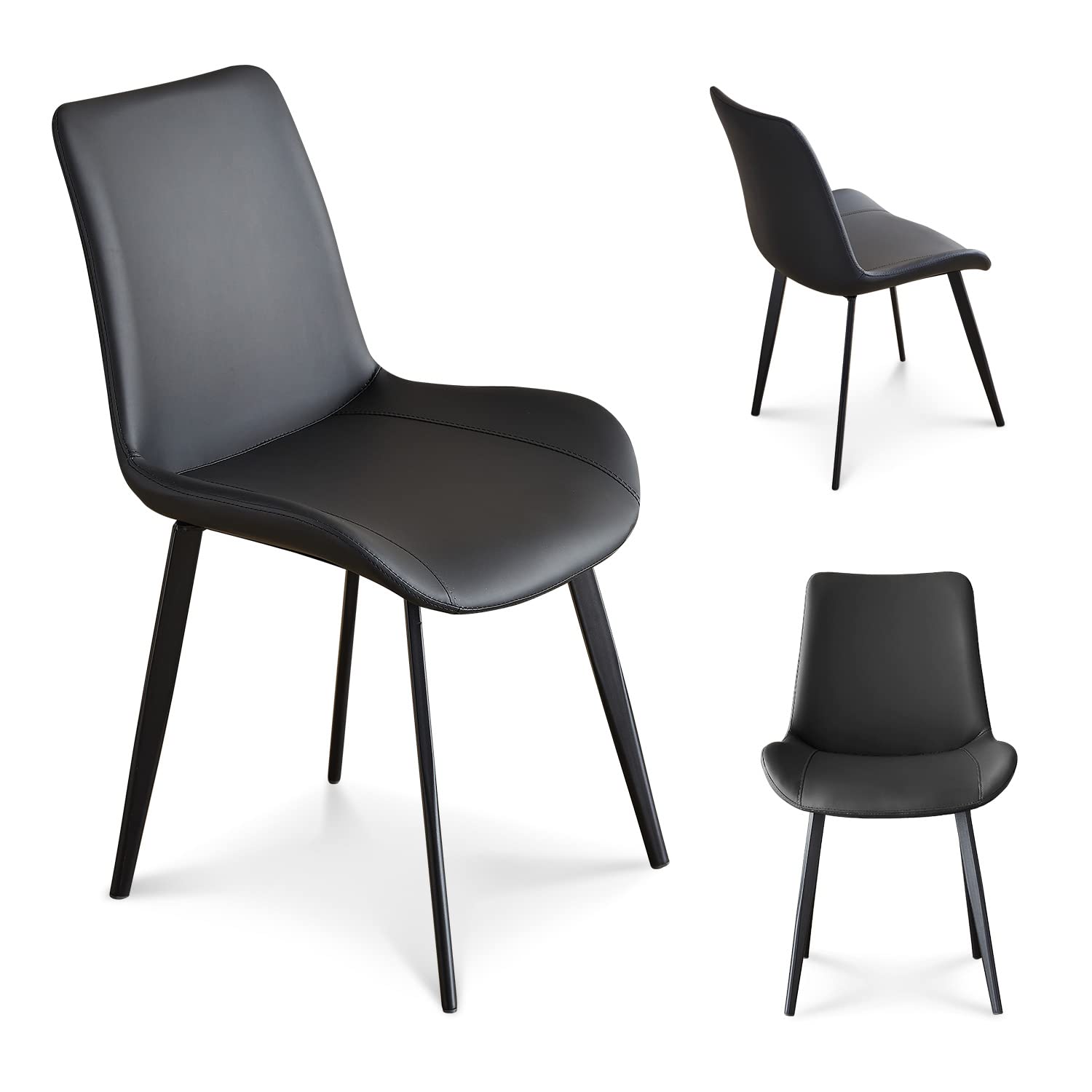 Modern Faux Leather Dining Chairs Set of 4 - Black Kitchen Chairs with Sturdy Metal Legs - Comfortable for Dining Room, Living Room, Kitchen, Bedroom, Cafe, Bistro & Restaurant Use