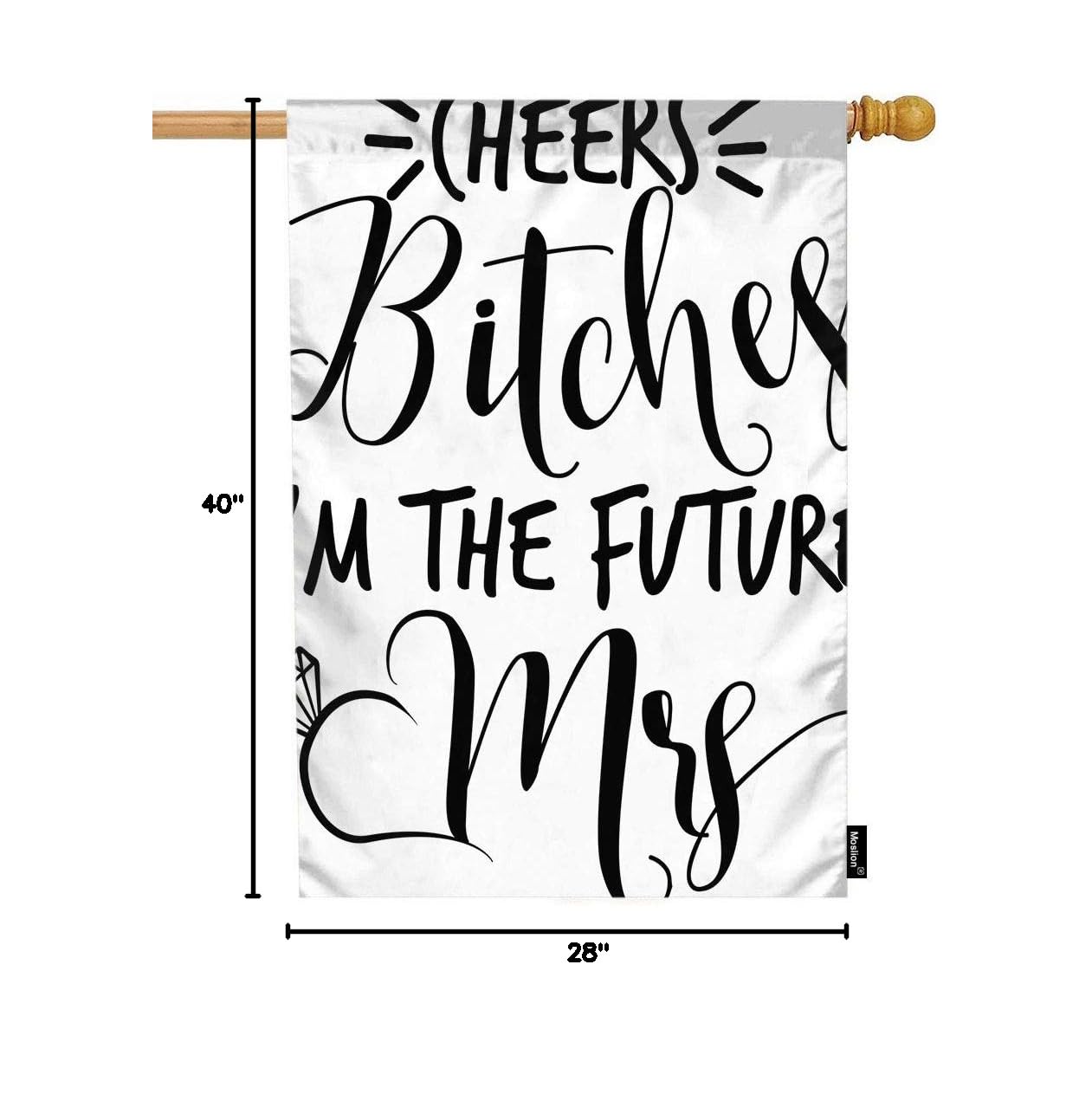 Double-Sided Cheers Bitches I'm The Future Mrs Diamond Garden Flag - 28x40 Inch Hand Lettered Word House Banner for Yard, Lawn & Outdoor Decor - Perfect for Weddings, Bridal Showers & Bachelorette Parties