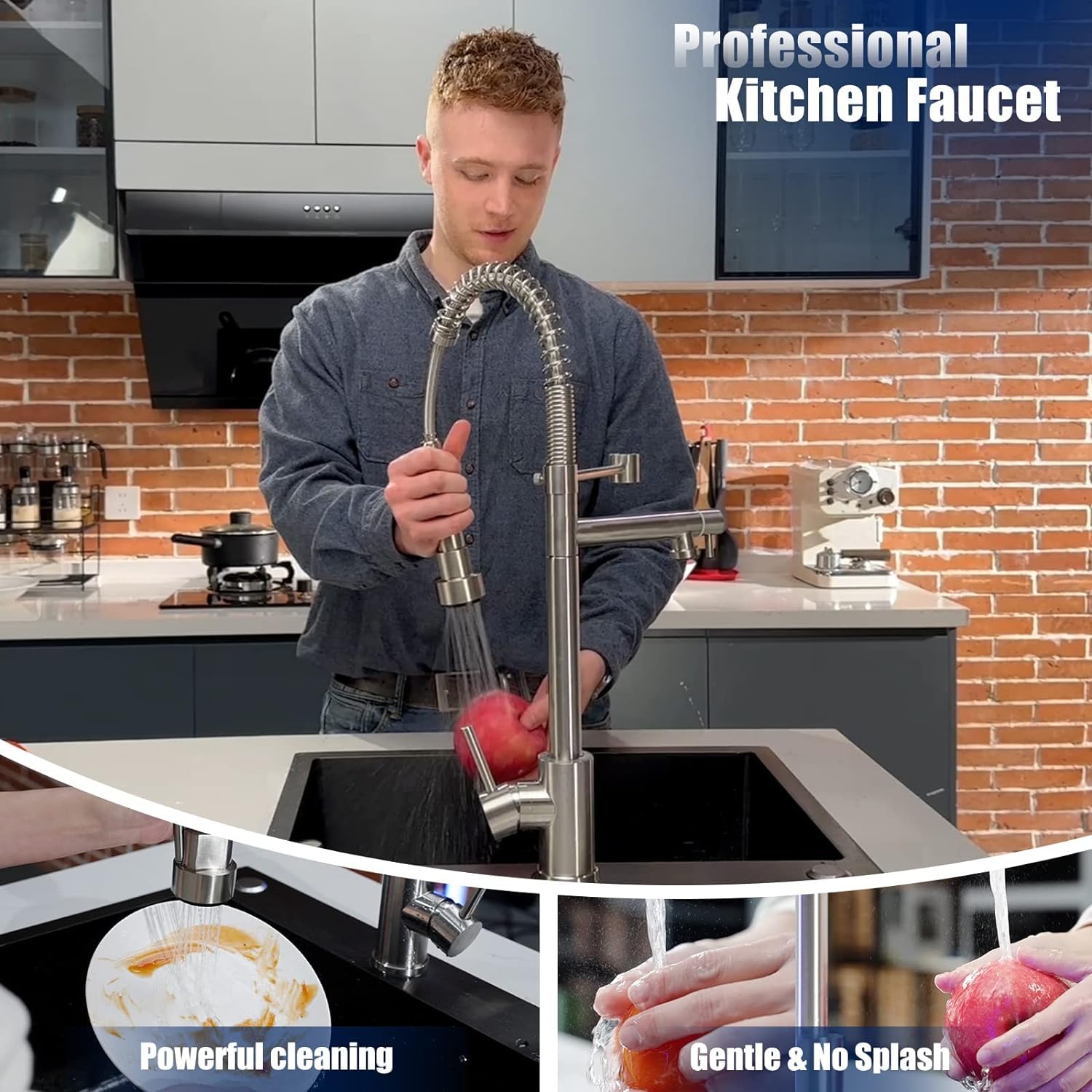 APPASO Commercial Brushed Nickel Kitchen Faucet - 21