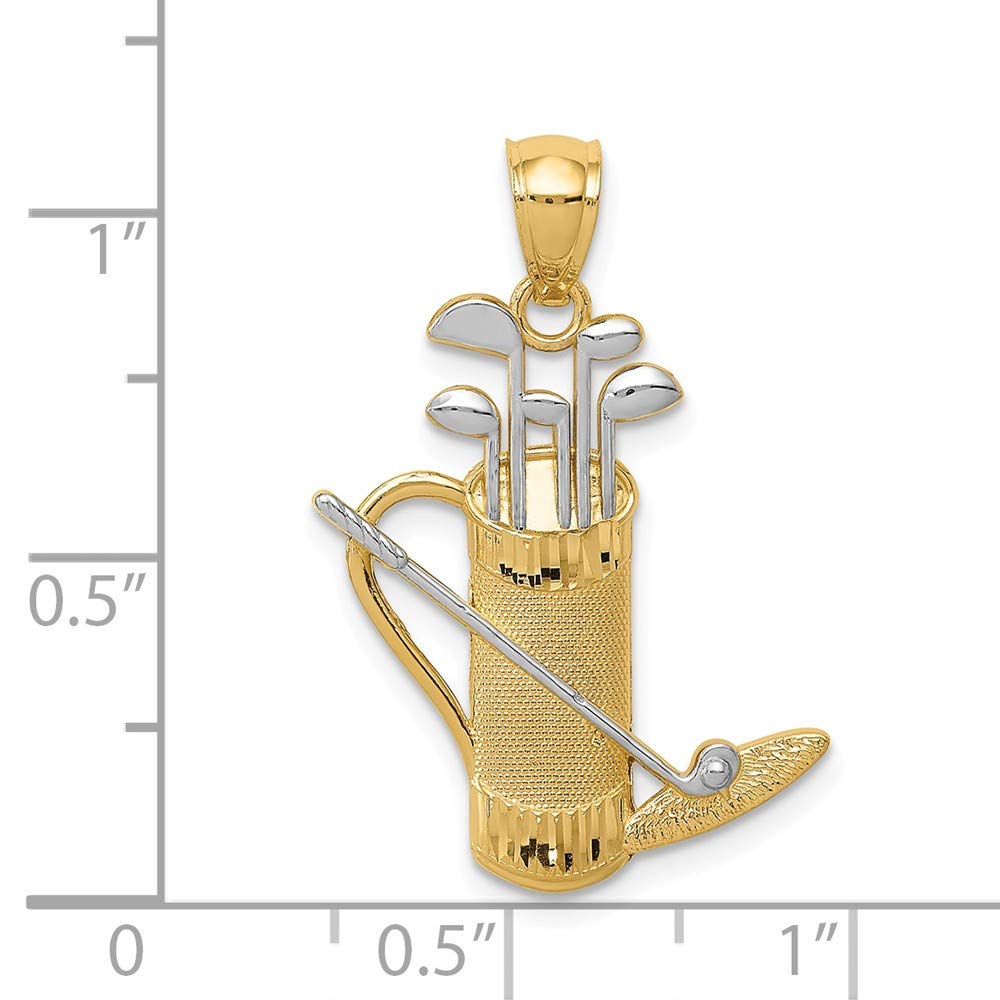14K Yellow Gold & Rhodium Golf Bag Pendant Necklace - Elegant Jewelry for Golf Lovers | Perfect Gift for Golfers, Birthday & Sports Enthusiasts