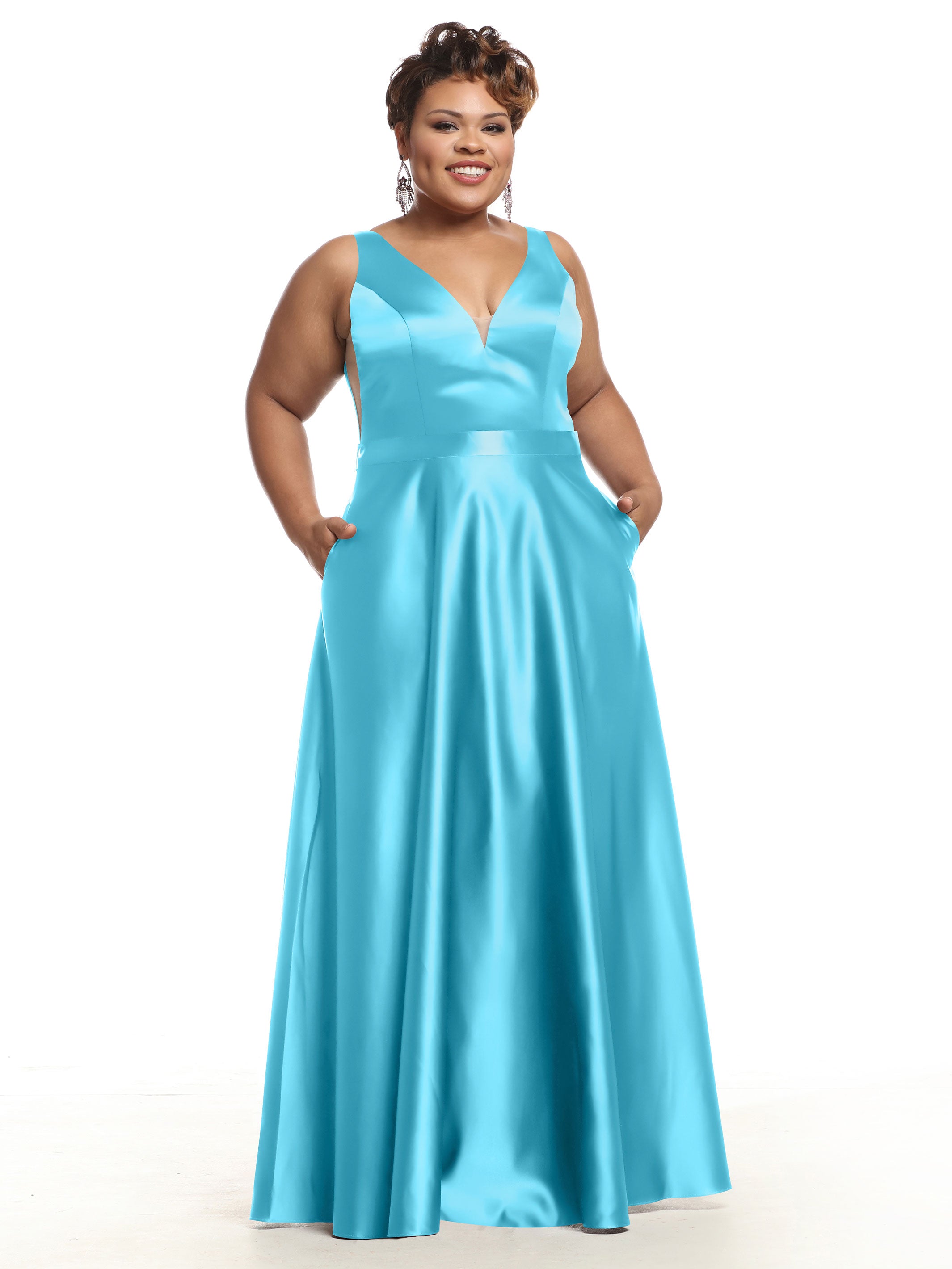Elegant 80118 Satin A-Line Bridesmaid Dress with V-Neckline & Sash - Perfect for Weddings, Formal Events & Special Occasions
