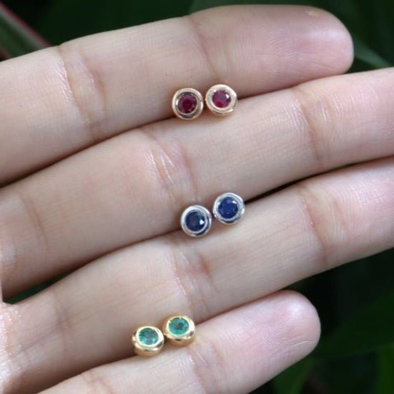 14k Rose Gold Bezel Set Ruby Threaded Earrings | Dainty & Elegant Jewelry for Women | Perfect for Parties, Weddings & Everyday Wear