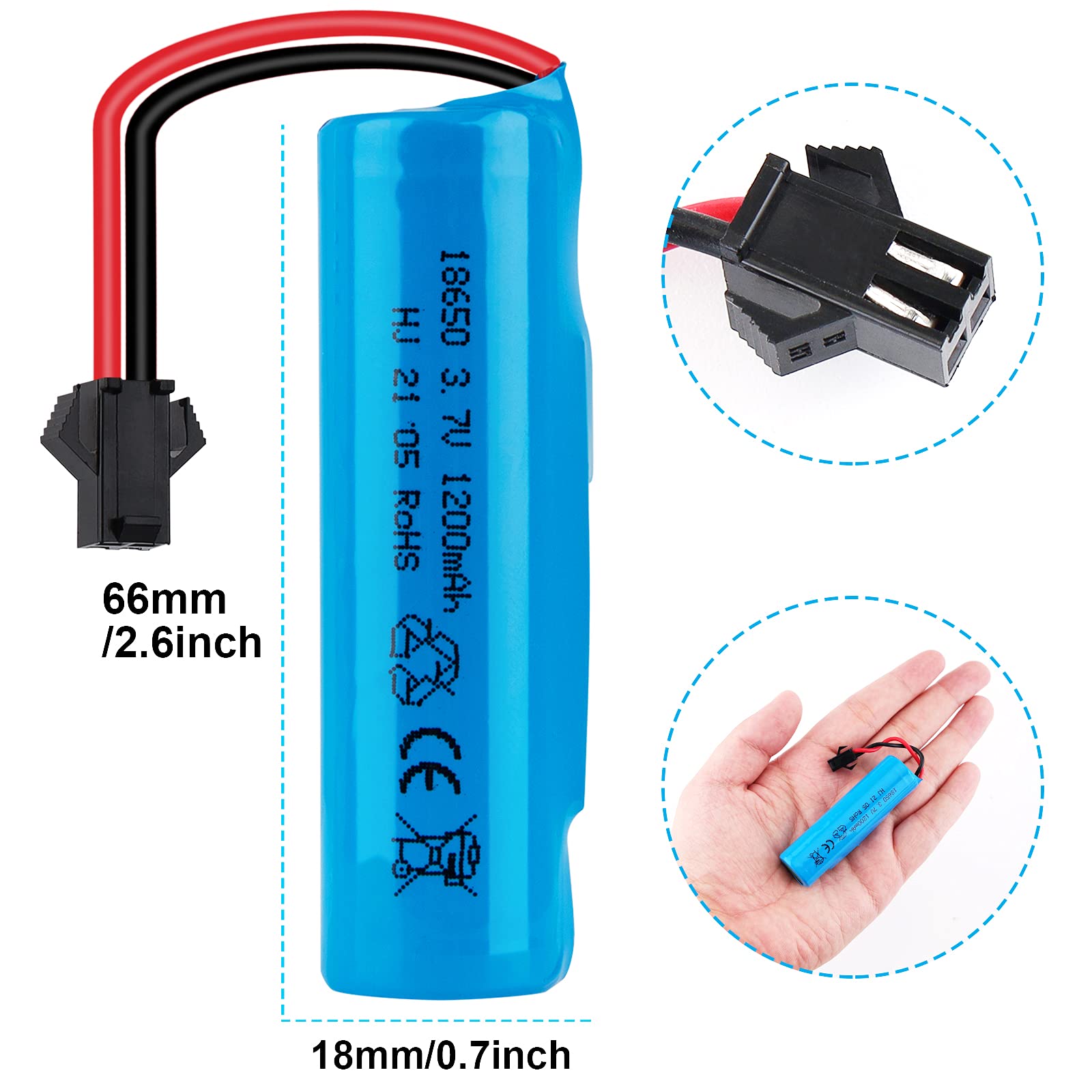 FPVERA 3.7V 1200mAh Rechargeable Li-ion Battery 2 Pack with USB Charger - Compatible with RC Cars, Trucks, Off-Road Vehicles - Perfect for Remote Control Hobbyists and DIY Projects