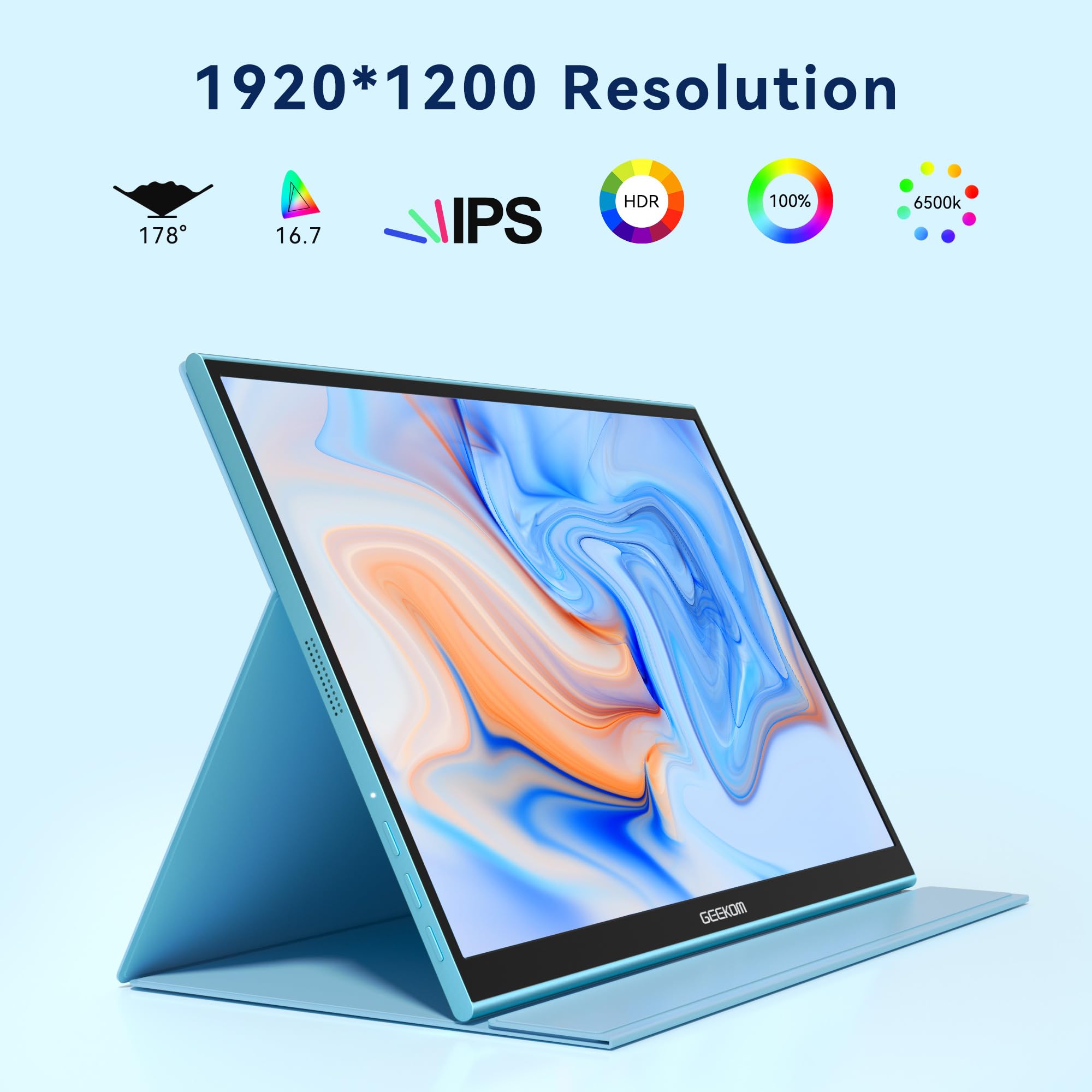 GEEKOM 16 Inch Portable Monitor - Ultra-Thin USB-C HDMI IPS HDR External Display with Smart Cover & Dual Speakers for Laptop, PC, Mac, Phone, Xbox, PS4, Switch | Perfect for Gaming, Work & Travel