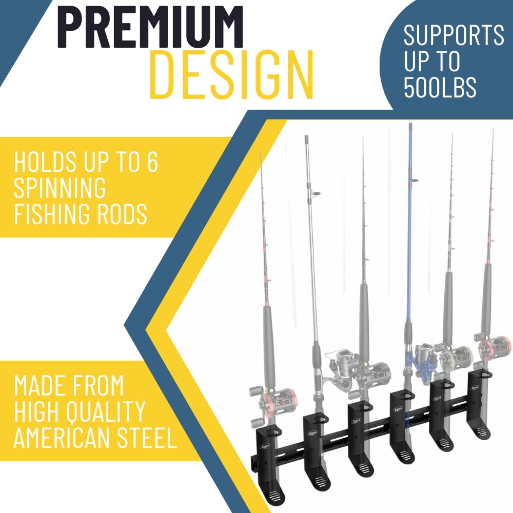 Koova Wall Mount Fishing Rod Holders & Reel Storage Rack - Heavy Duty Steel Fishing Pole Organizer for Garage, Boat, and Outdoor Gear Storage - Perfect for Anglers and Fishing Enthusiasts