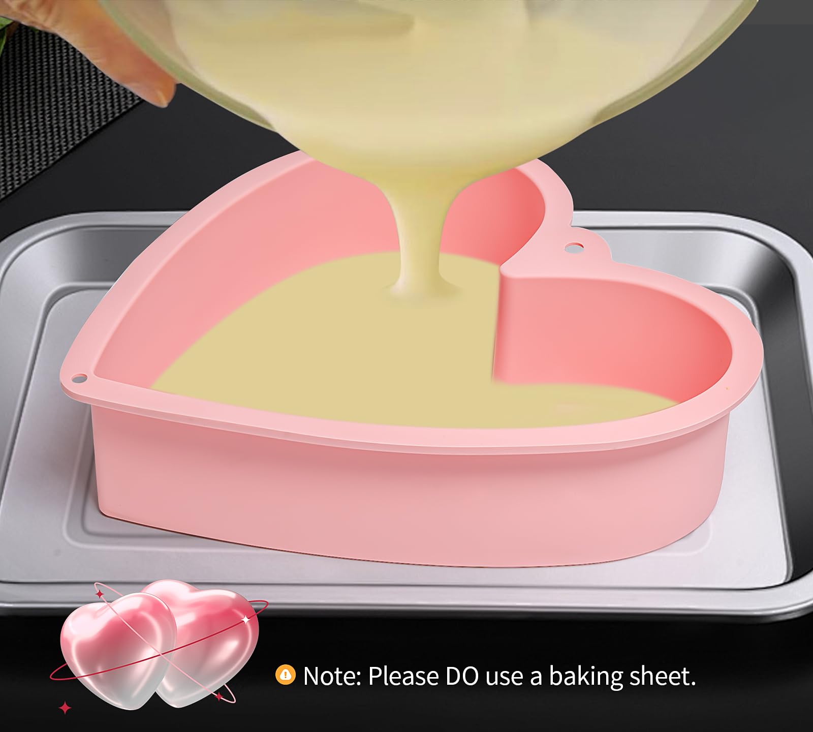 9 Inch Silicone Heart Shaped Cake Pans - 2 Pack Large Nonstick Baking Molds for Valentine's Day, Cheesecake, Cupcakes & Romantic Desserts | Perfect for Anniversary, Wedding & Birthday Celebrations