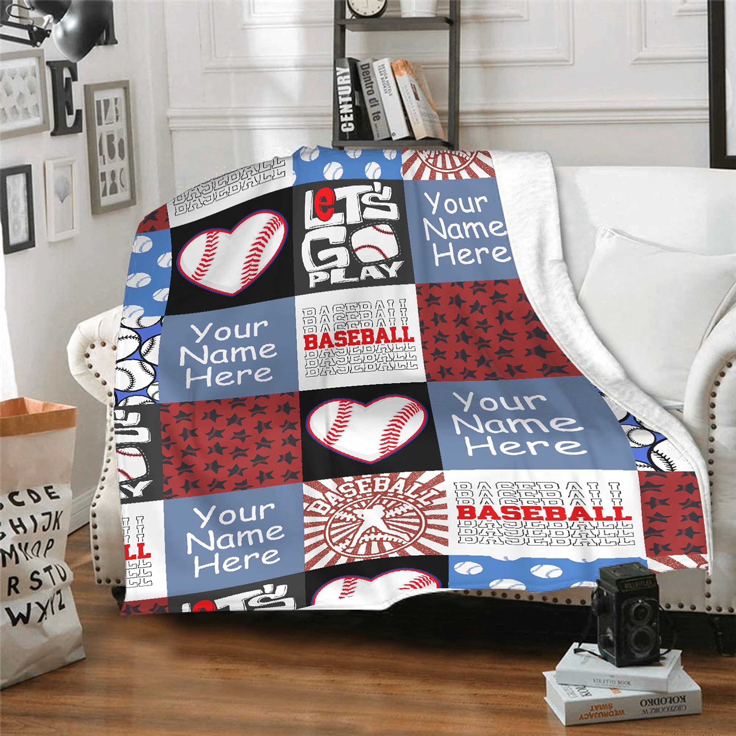Personalized Softball Baseball Fleece Throw Blanket - Custom Name Blanket Gift for Daughter/Son from Mom/Dad - Cozy Sports Blanket for Girls & Boys - XL Size for Couch, Sofa, Bed & Travel - Perfect for Sports Lovers & Family Gifts