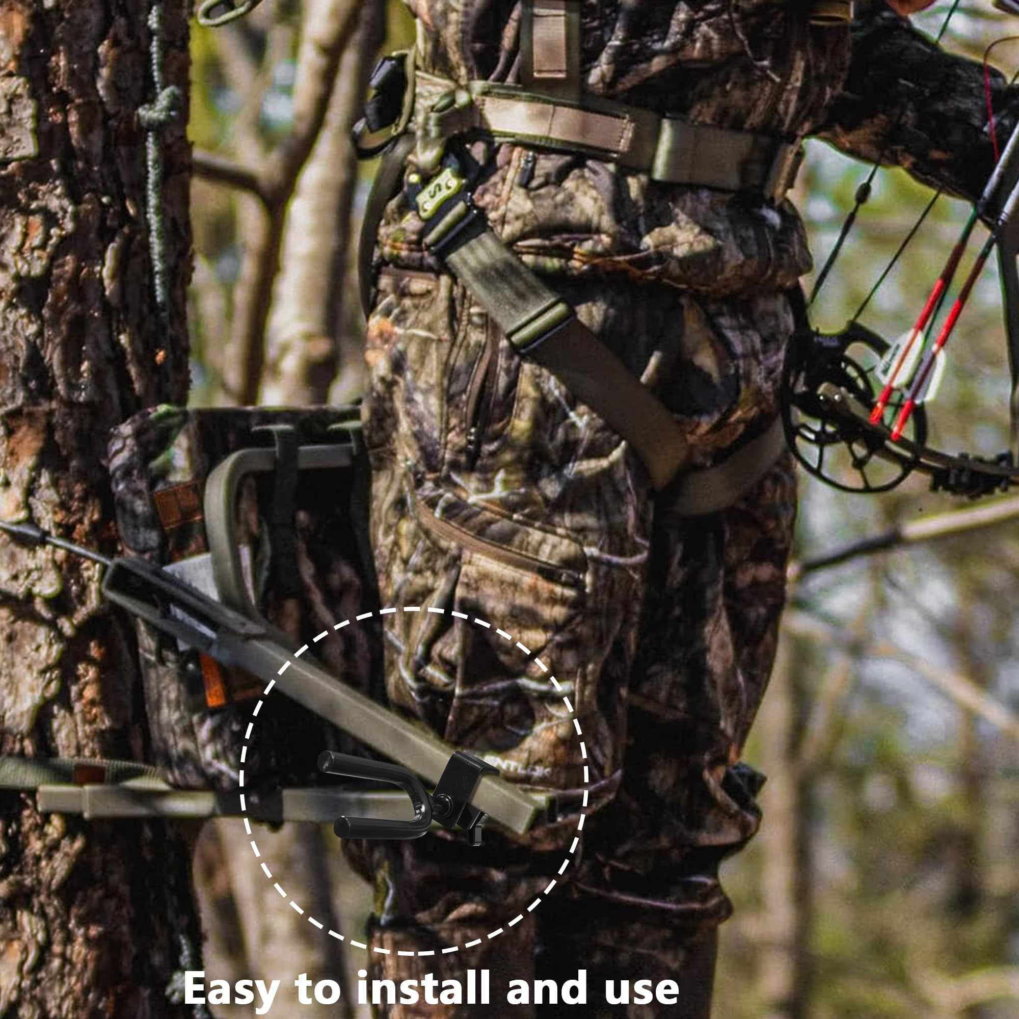 Adjustable 12-Teeth Tree Stand Bow Holder - Easy Install Hunting Bow Rest Accessory for Archery & Deer Hunting - Perfect for Treestand, Ground Blind & Outdoor Hunting Scenes