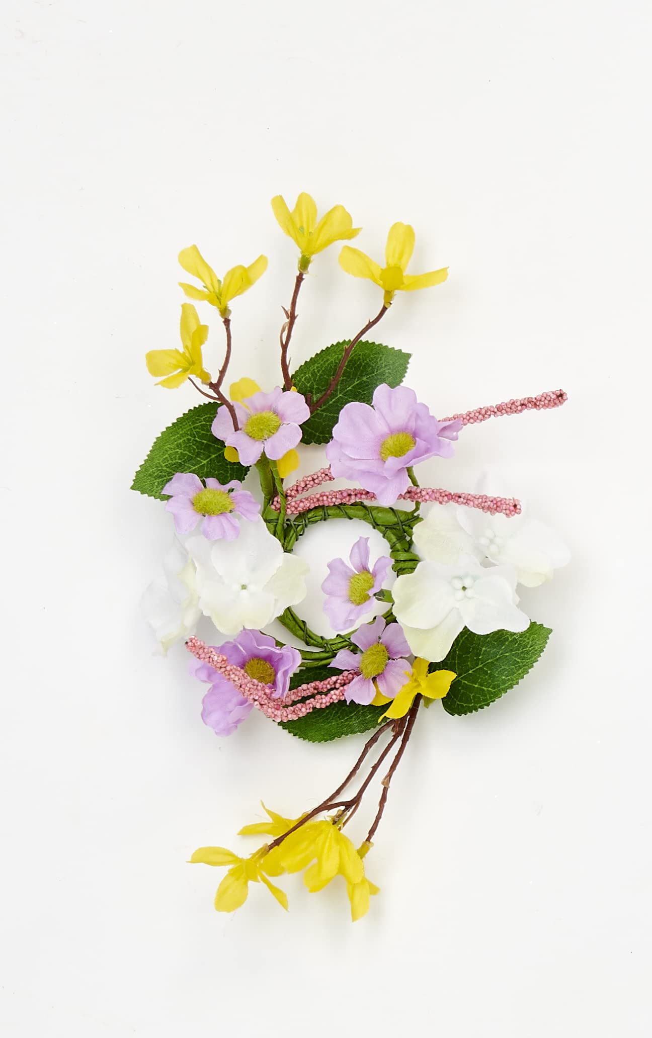 Set of 2 Floral Candle Rings - 9 Inch Cherry Blossom, Forsythia, Daisy & Lavender Artificial Flower Wreaths for Table Centerpiece, Wedding Decor, and Home Fragrance Accessories