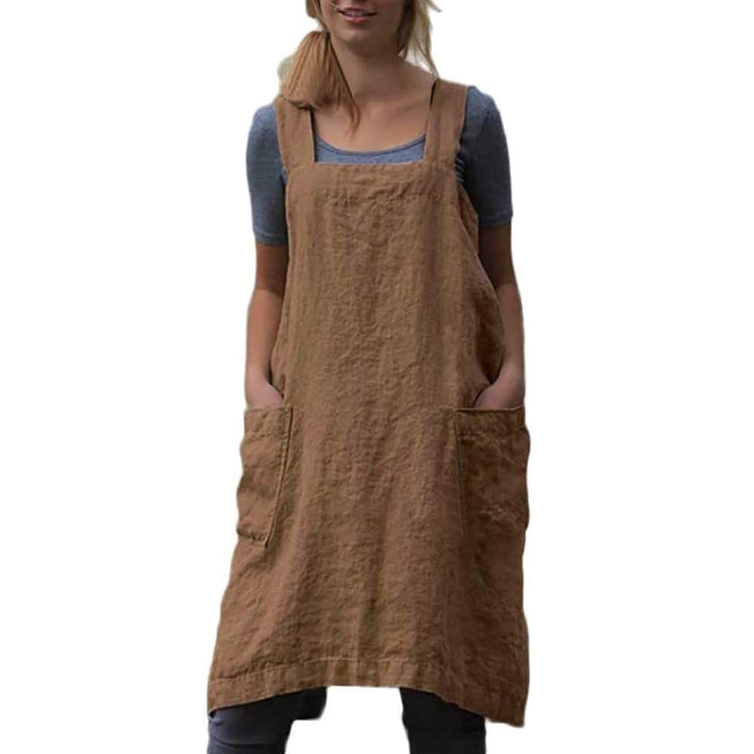 Premium Cotton Linen Cross Back Apron for Women - Adjustable Pinafore Dress with Pockets for Baking, Cooking & Grilling - Ideal for Home Chefs, BBQ Parties & Kitchen Professionals