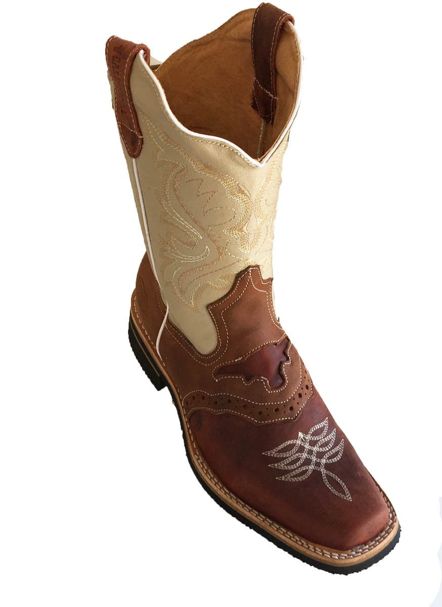 Authentic Men's Cowhide Leather Cowboy Boots - Square Toe Western Boots for Rodeo, Country Dancing & Outdoor Adventures