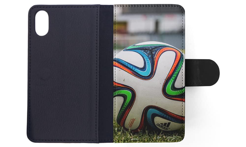 Premium Soccer Football Sports Flip Wallet Phone Case for Apple iPhone X & iPhone Xs - Durable PU Leather Cover with Card Slots & Kickstand - Perfect for Sports Fans & Outdoor Activities