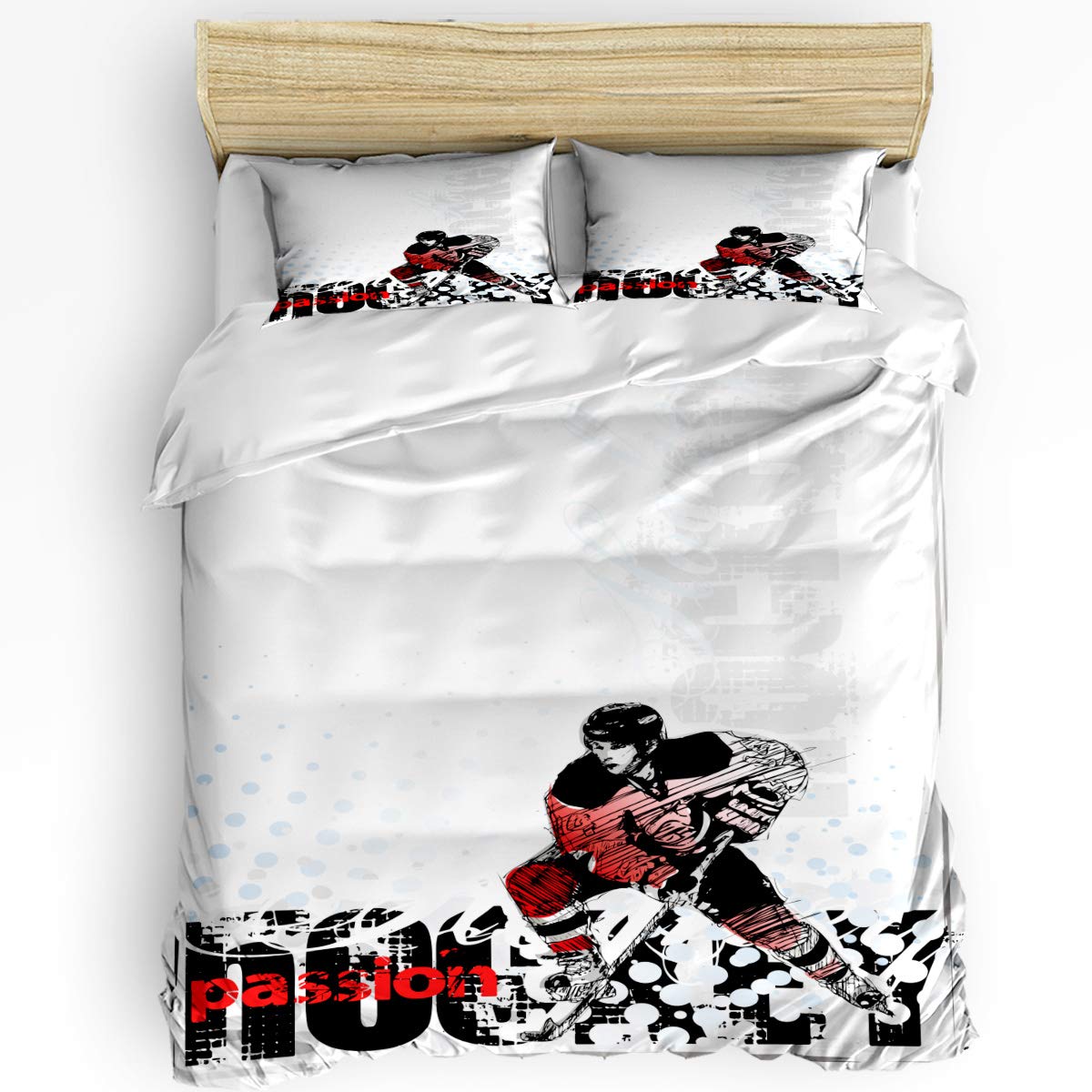 3-Piece Hockey Themed Bedding Set - Breathable Microfiber Quilt Cover with Goalie Artwork for Men & Women | Perfect for Sports Fans' Bedrooms, Dorm Rooms & Game Day Decor