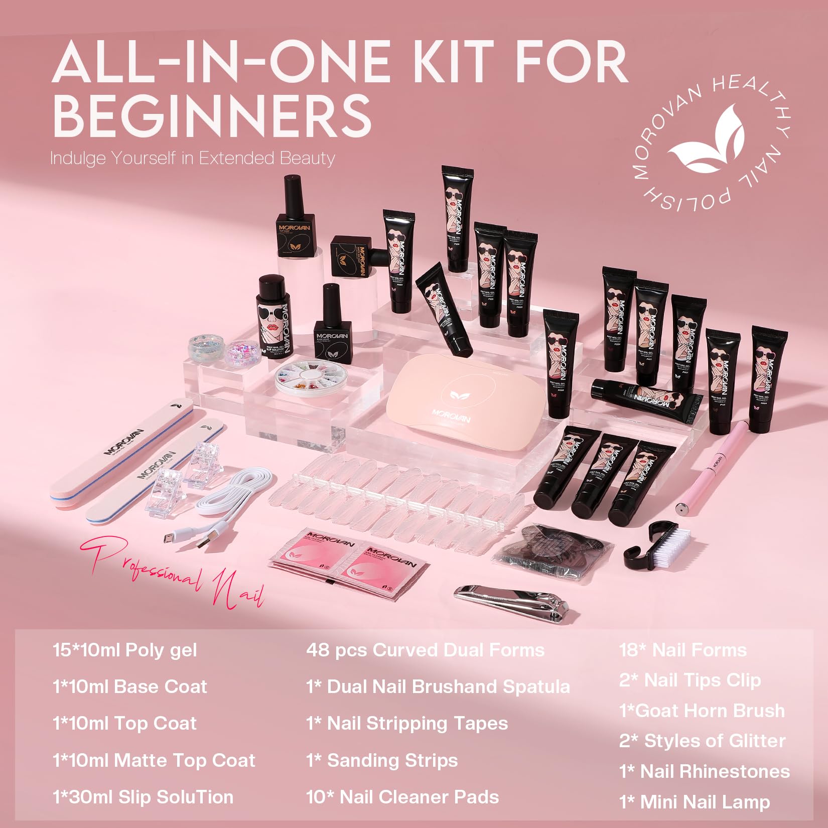 Poly Gel Nail Kit for Beginners - 15 Colors Gel Extension Kit with UV Light for Women & Girls | DIY Salon-Quality Manicures at Home