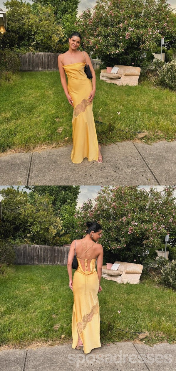 Elegant Yellow Mermaid Spaghetti Strap Long Prom Dress for Women - Formal Evening Gown for Homecoming, Wedding Guest, Cocktail Party & Special Occasions