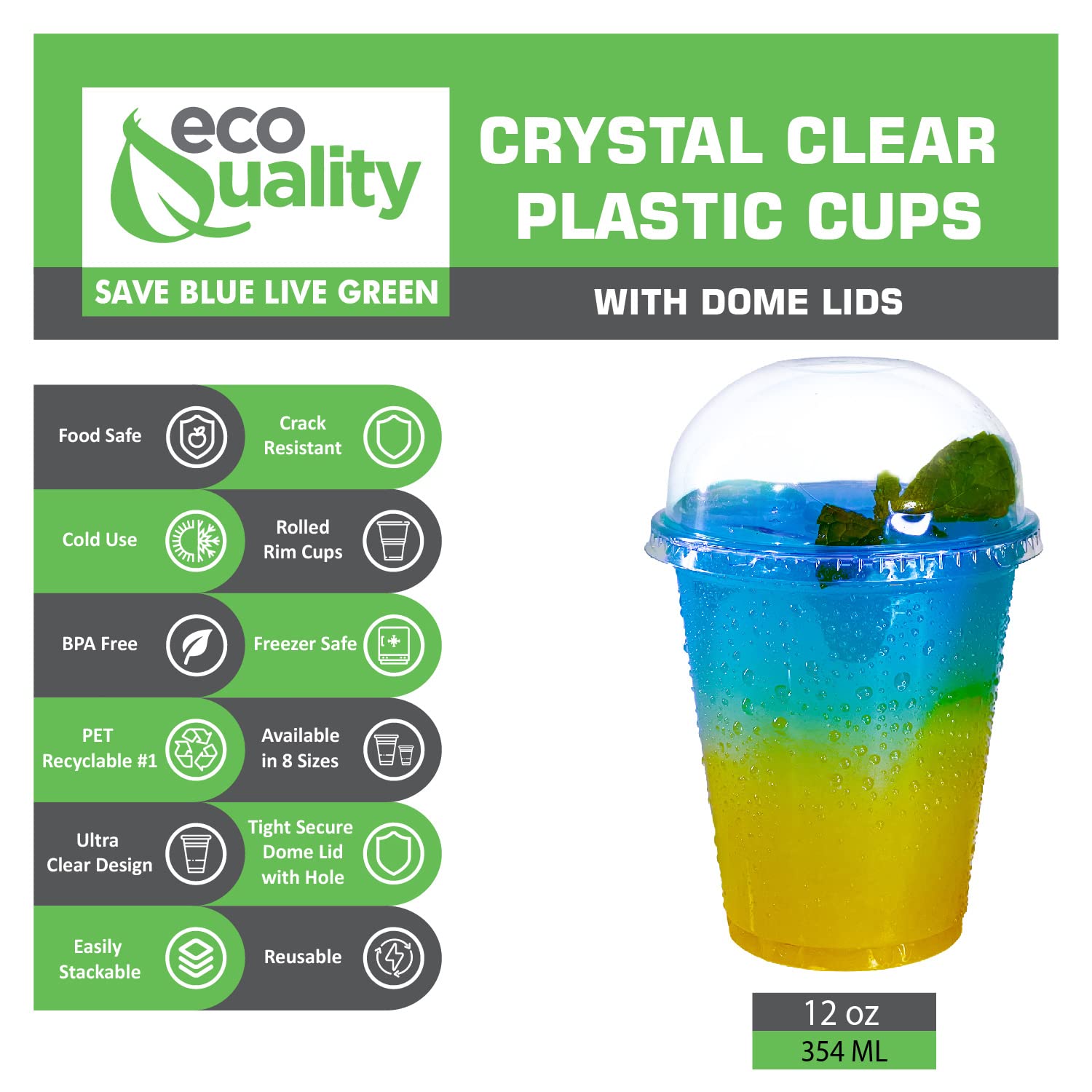 1000 Pack 12 oz Clear Plastic Disposable Cups with Dome Lids - Iced Coffee, Smoothie, Juice, Soda & Cocktail Party Cups - Perfect for Coffee Shops, Restaurants, Catering & Events