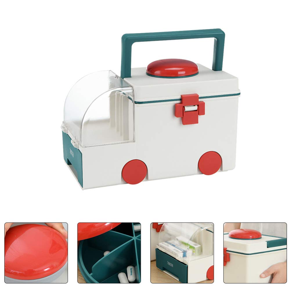 Baluue Green Modern First Aid Kit Storage Box - Portable Medicine Organizer for Home, Office & Travel - Plastic Emergency Case 32x21cm - Perfect for First Aid Supplies, Medication & Small Item Storage