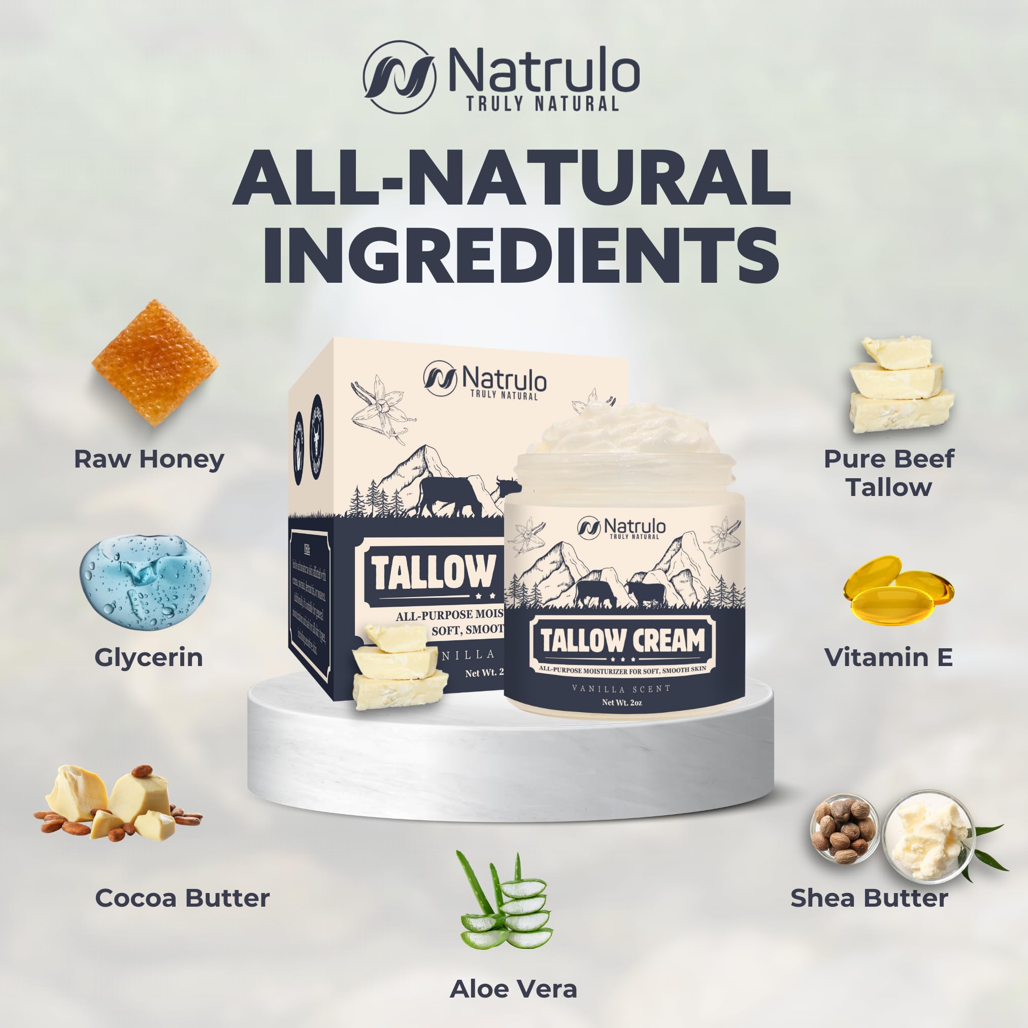 **Grass-Fed Beef Tallow Cream with Honey – All-Natural Moisturizing Balm for Face & Body – Soothes Eczema, Dry, Cracked & Itchy Skin – Skin Repair Lotion – Made in USA – Perfect for Daily Hydration & Sensitive Skin Care**