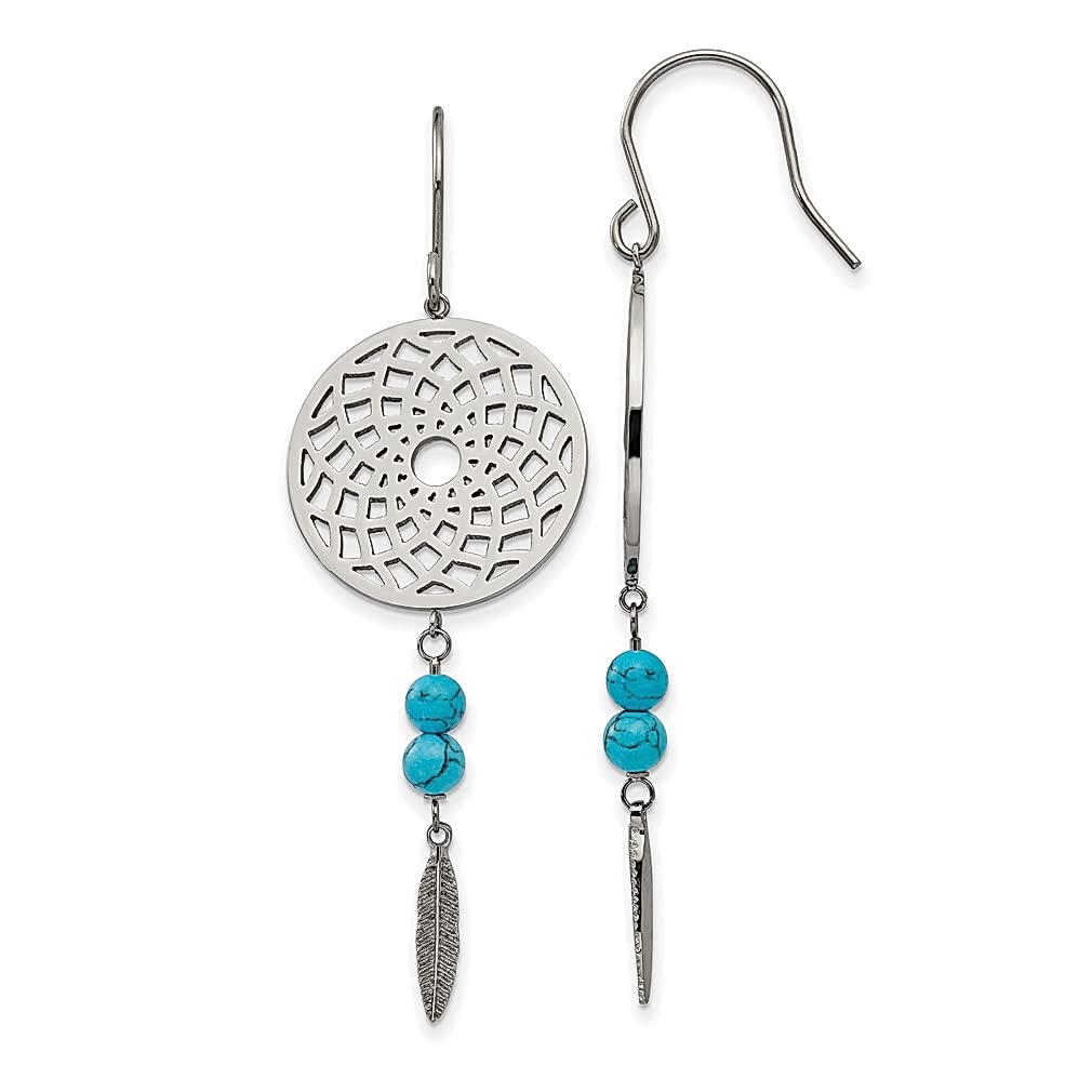Turquoise Dreamcatcher Earrings for Women - Stainless Steel Dangle Jewelry for Boho Style