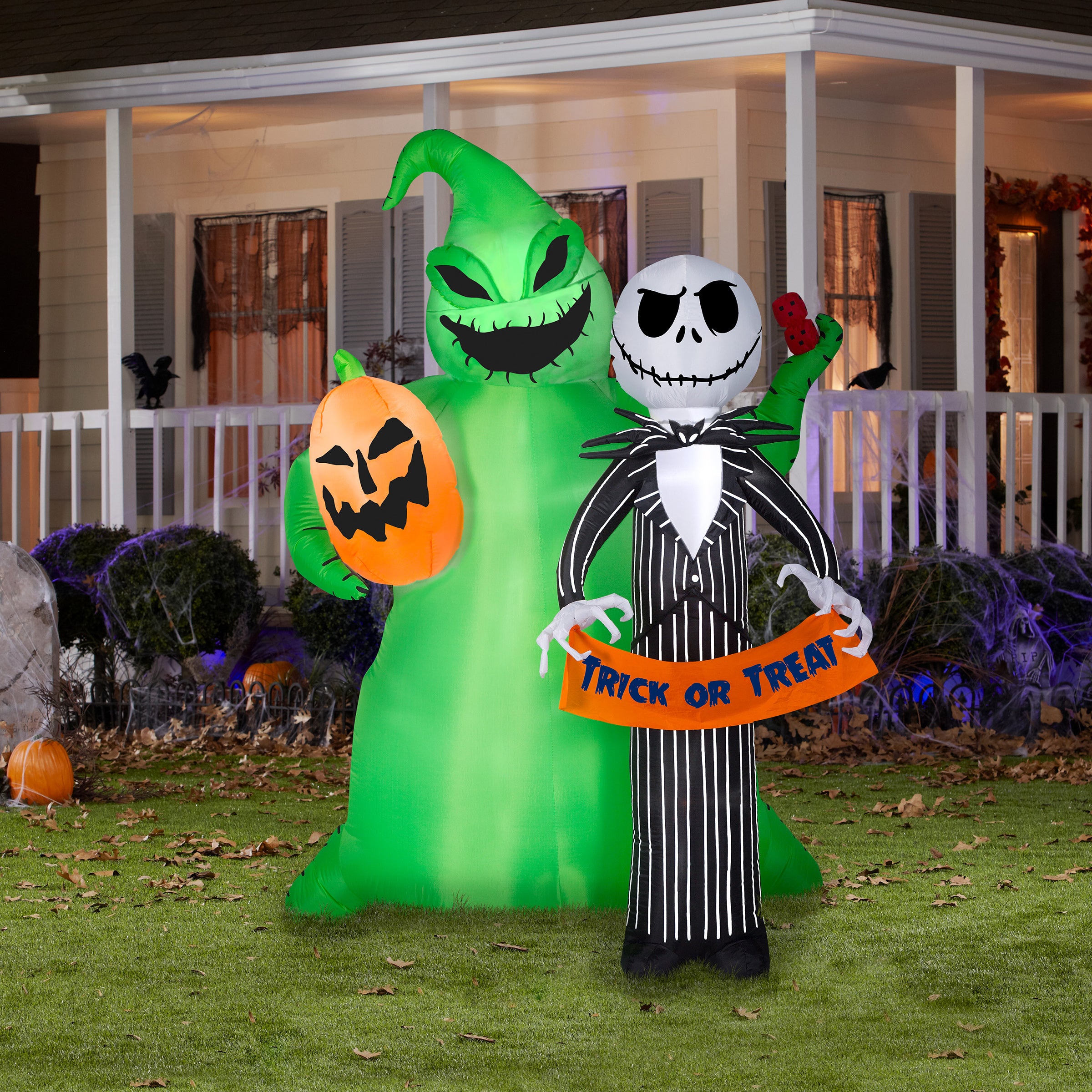 78 Inch Halloween Jack Skellington and Oogie Boogie Inflatable Outdoor Decoration - Spooky Yard Decor for Halloween Parties & Trick-or-Treating