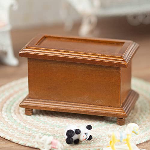 Miniature Walnut Wood Toy Chest for Dollhouse - Handcrafted Doll Storage Box - Perfect for Kids Playroom, Nursery, and Collectors Display