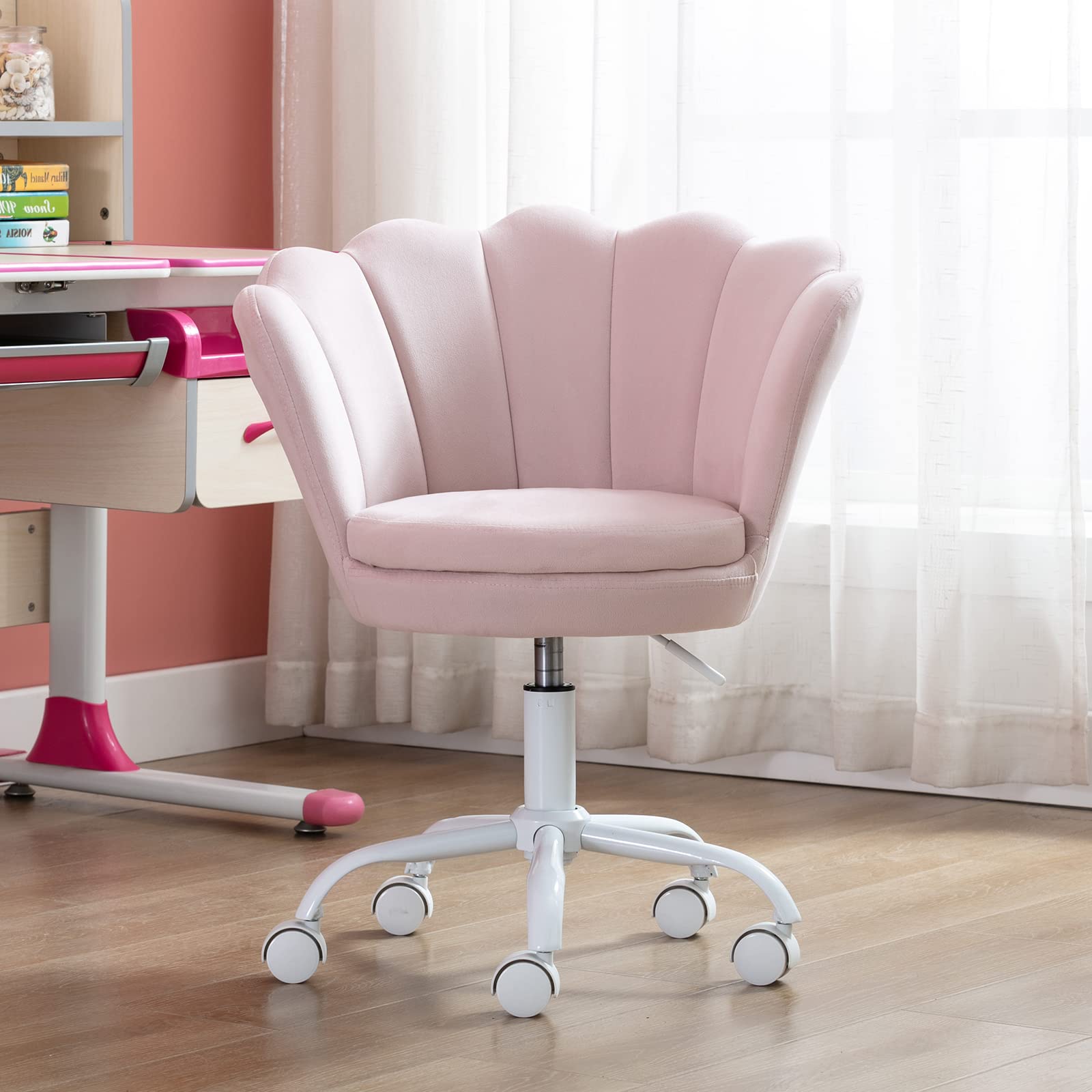 Adjustable Kids' Study Chair - Cute Swivel Rolling Desk Chair for Boys & Girls, Ergonomic Children's Armchair for Bedroom or Study Room - Perfect Gift for Teens (Sakura Pink) - Ideal for Homework, Reading & Gaming