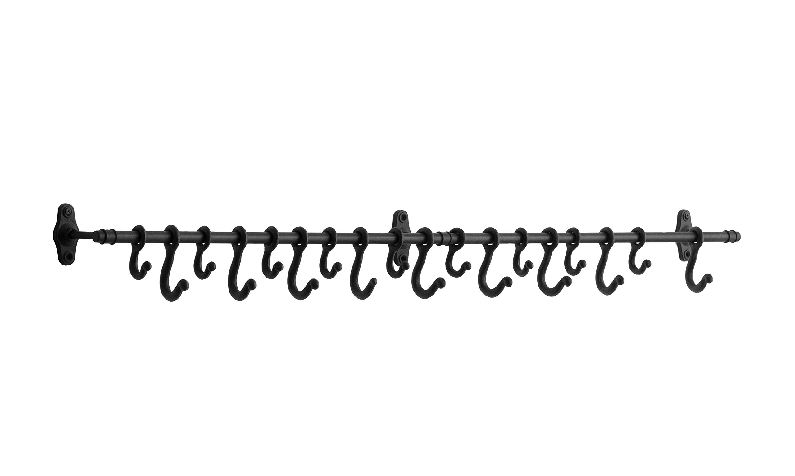 Decorative Forged Metal Wall Rod with 18 Hooks (DF2856) - Rustic Coat Rack for Entryway, Hallway & Bedroom Organization