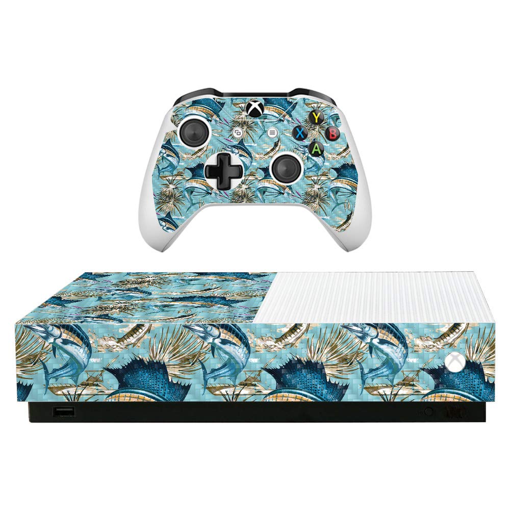 Premium Carbon Fiber Skin for Microsoft Xbox One S All-Digital Edition - Island Fish Design | Protective & Durable Textured Cover | Easy to Apply & Remove | Made in USA | Perfect for Gaming Protection & Customization
