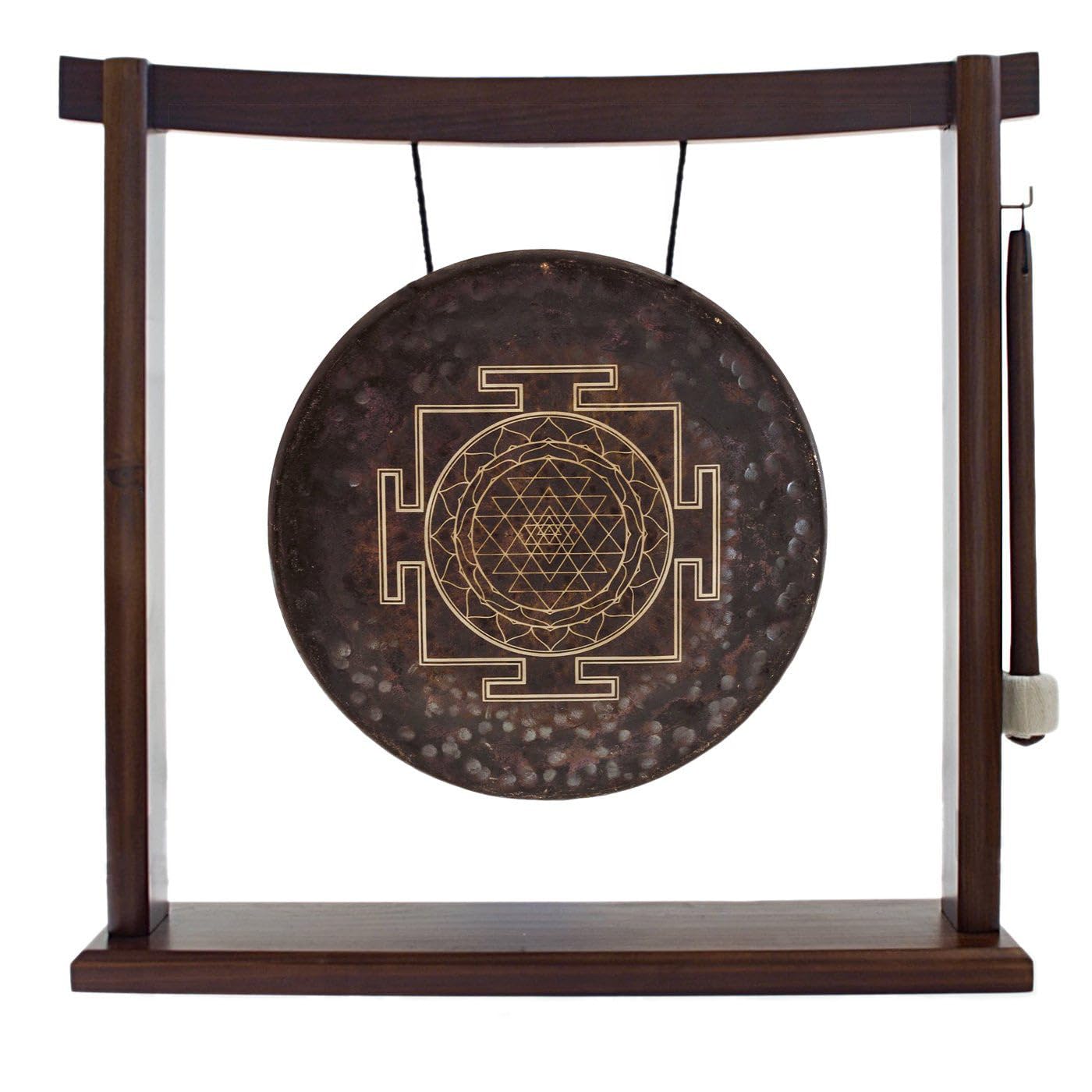 Sri Yantra Gong with Stand - Sacred Geometry Engraved Chinese Gong for Meditation & Spiritual Healing - Includes Mallet & Stand - Deep Resonance & Gentle Pulse - Perfect for Yoga, Sound Therapy & Relaxation