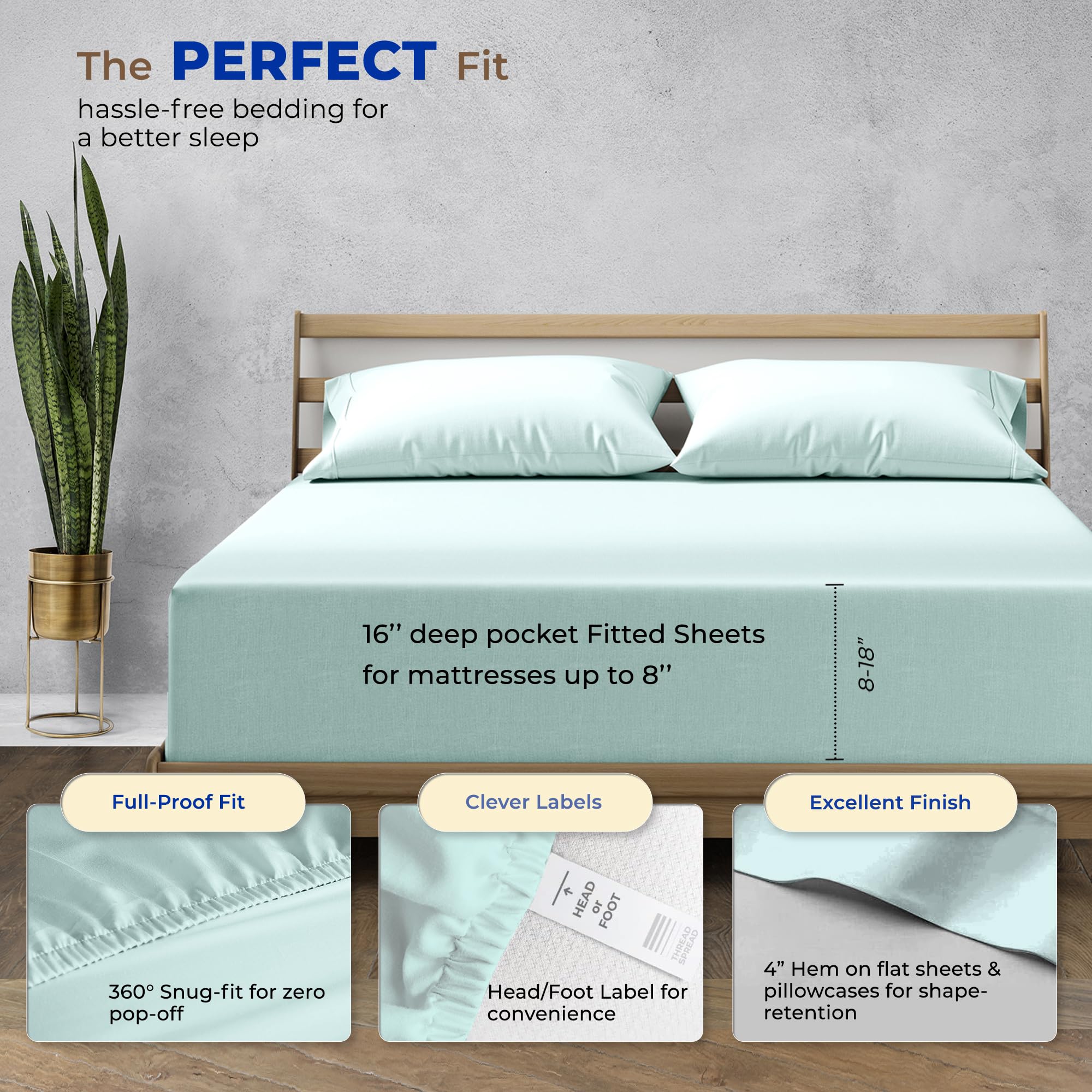 Premium 1000 Thread Count Egyptian Cotton Queen Size Bed Sheet Set - 4 Piece Sateen Weave with 16