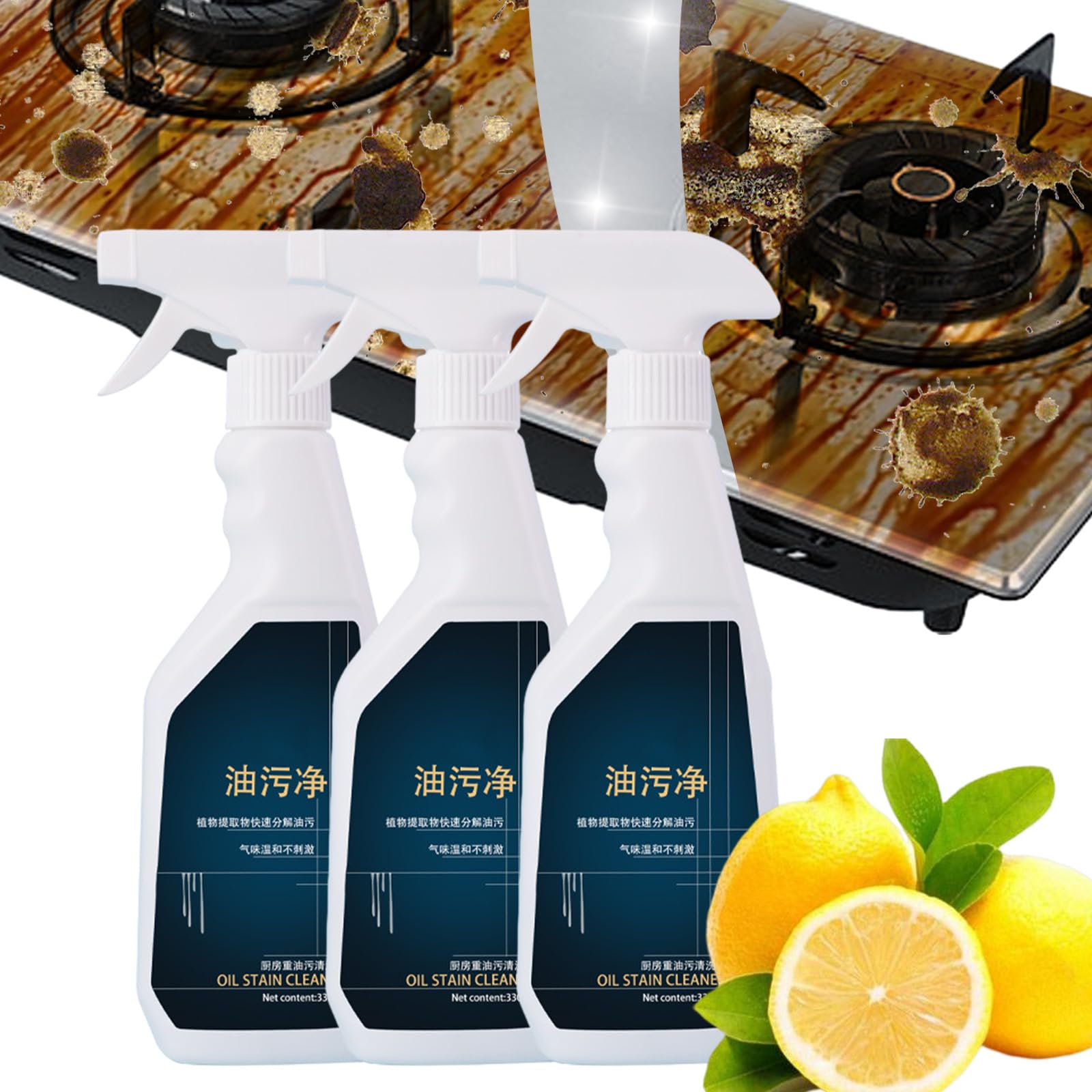 Heavy Duty Kitchen Grease Cleaner Spray - 330ml Degreaser for Stubborn Stains (3pcs) - Perfect for Ovens, Stoves & Grills